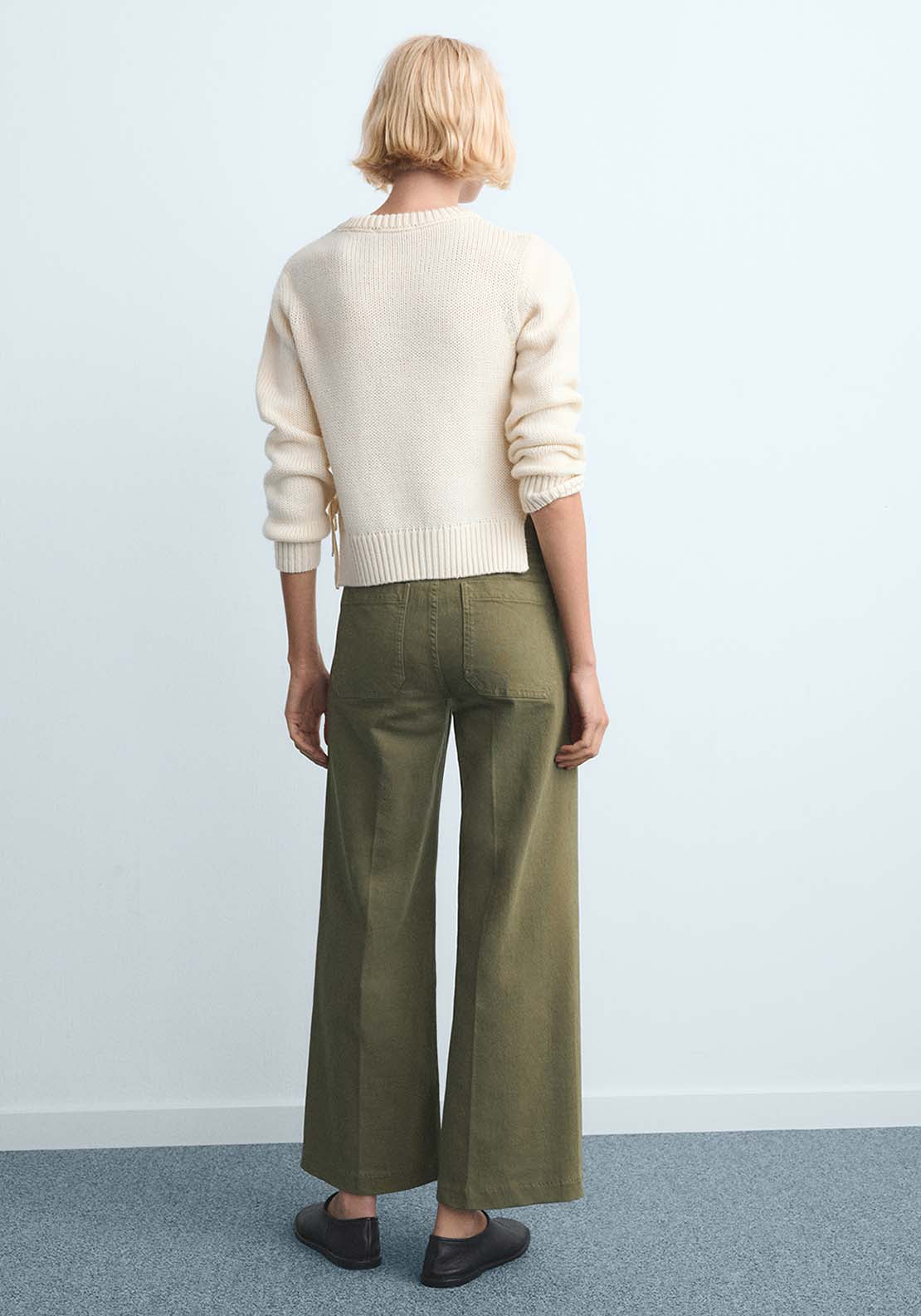 Wide Leg Jeans With Pockets - Green
