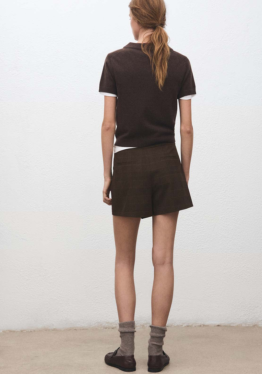 Checked Asymmetric Skirt - Brown
