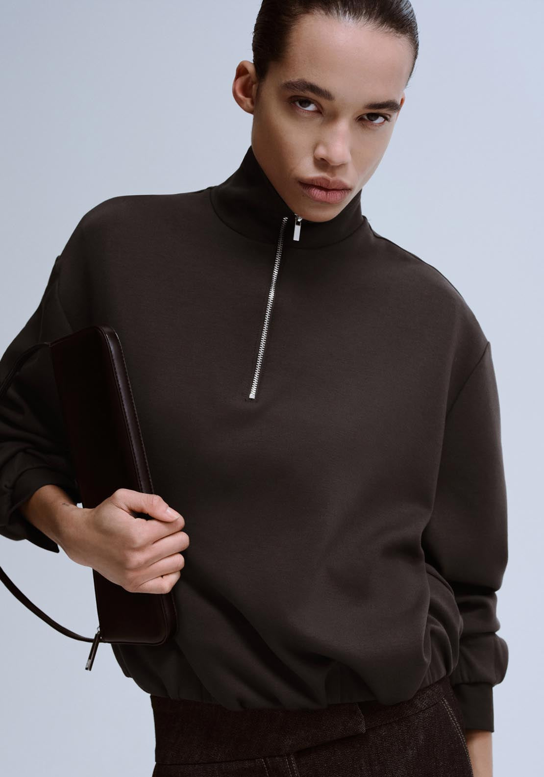 Half Zip Sweatshirt - Brown