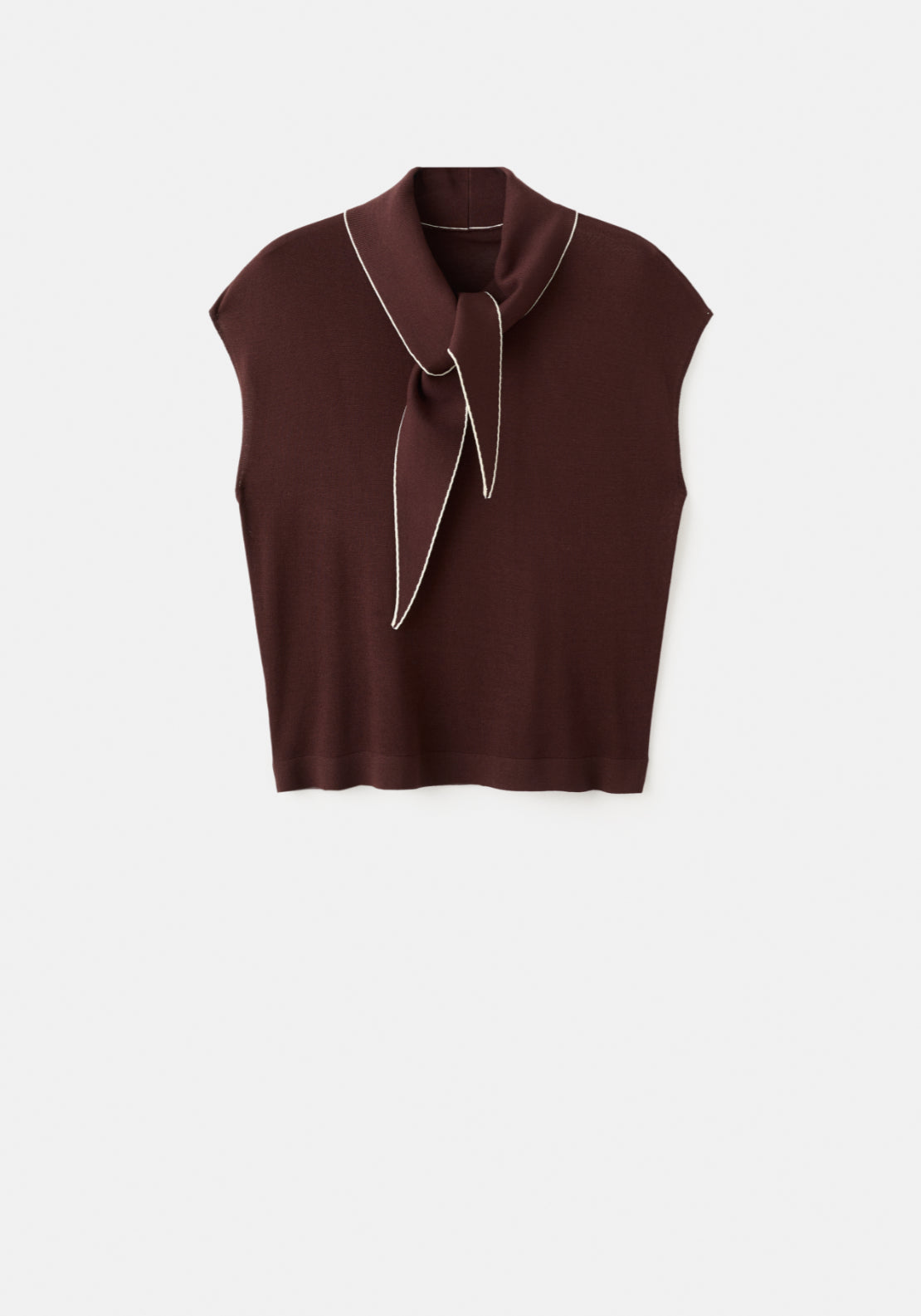 Knit Top With Scarf Detail - Brown