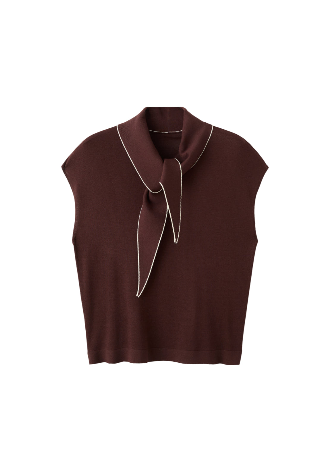 Knit Top With Scarf Detail - Brown