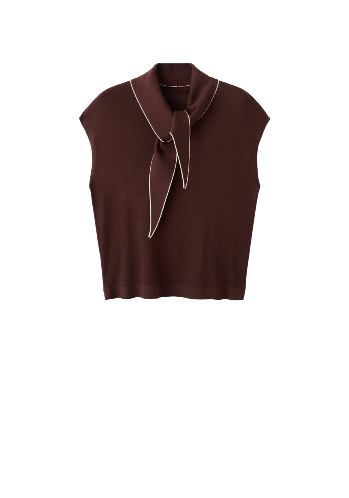 Knit Top With Scarf Detail - Brown