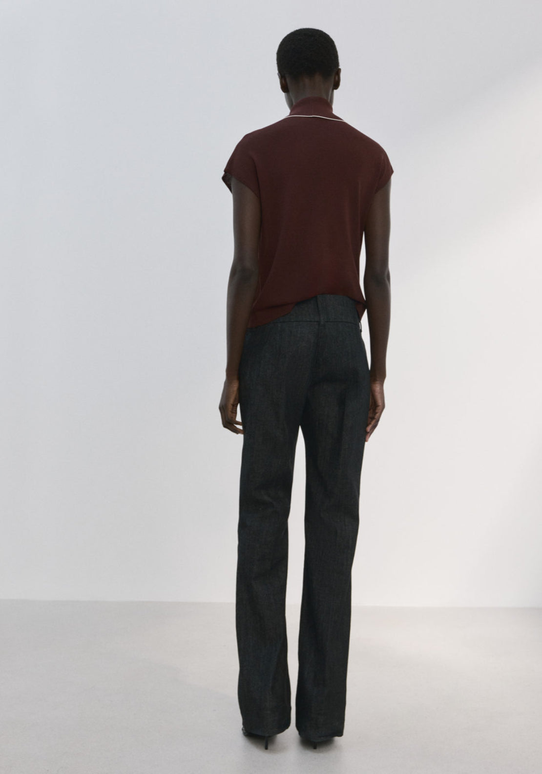Knit Top With Scarf Detail - Brown