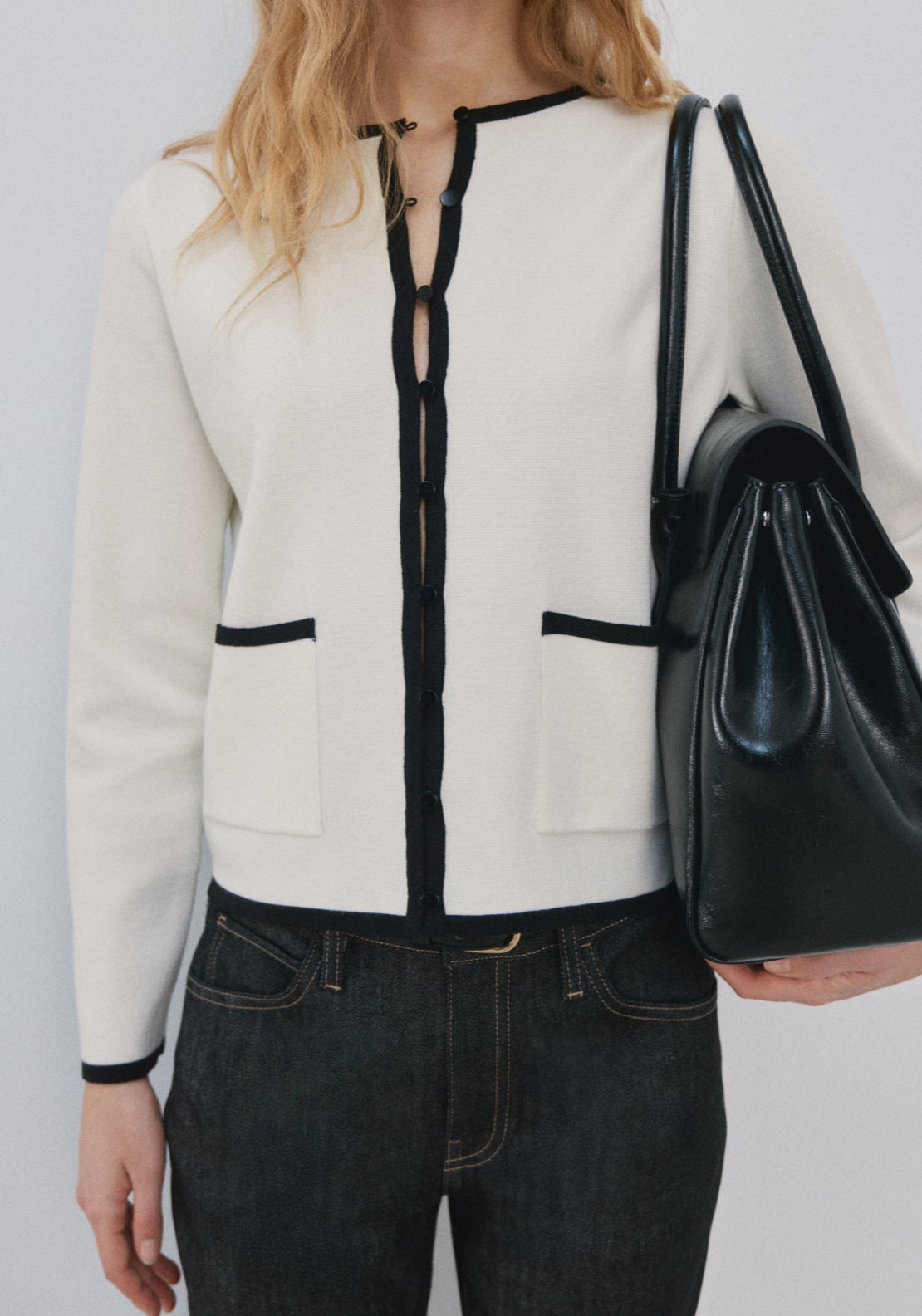 Contrasting Ribbed Cardigan - Cream