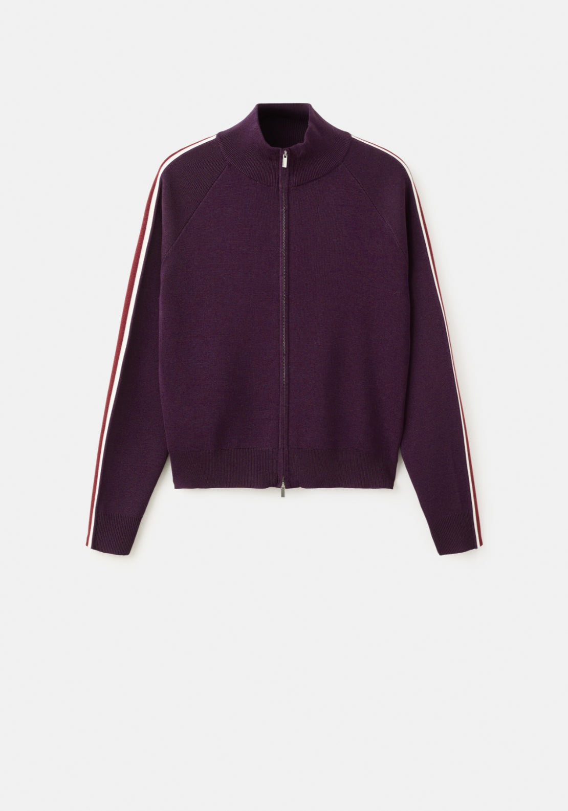 Contrast Stripe Zip Cardigan - Burgundy