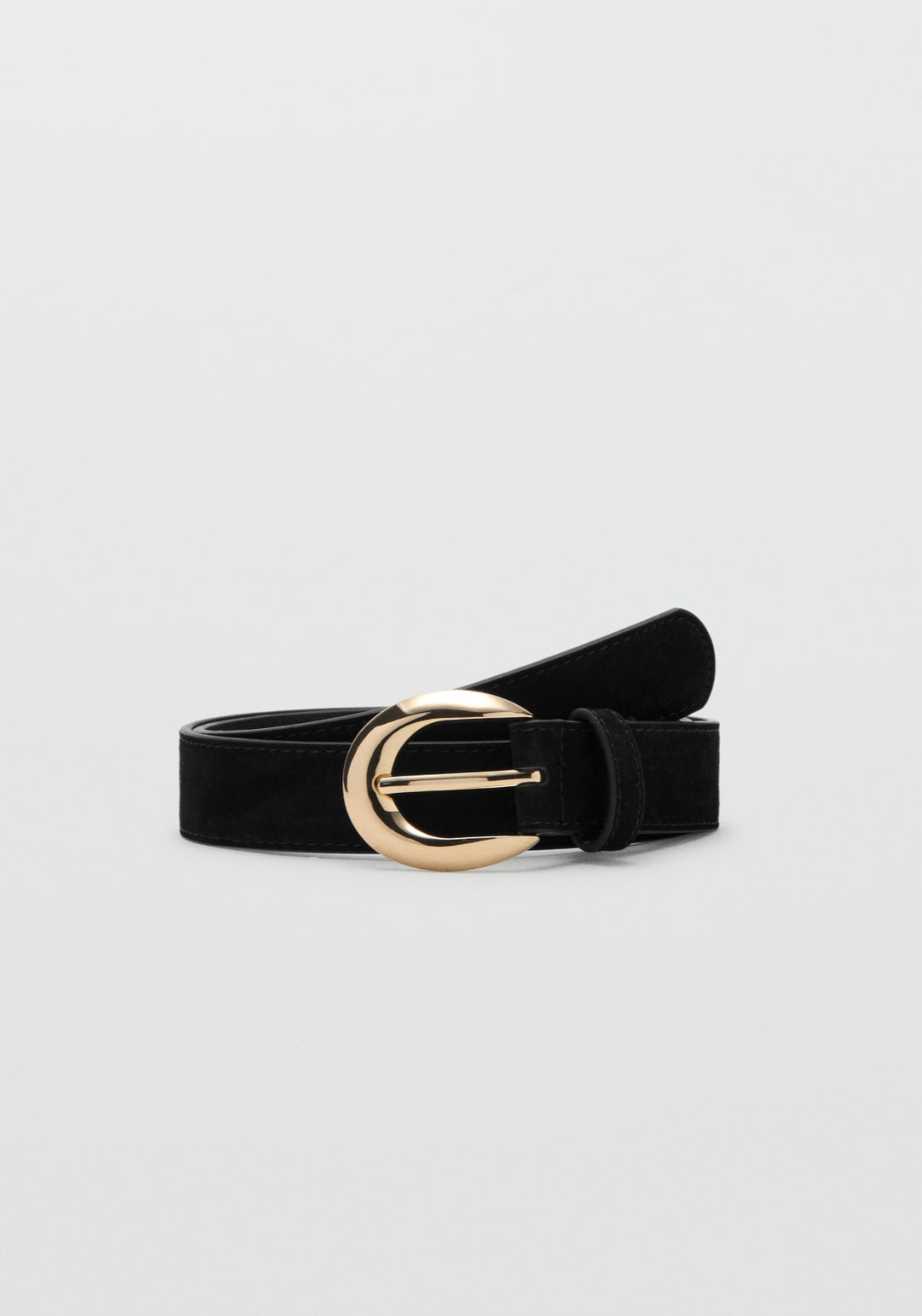 Mango Oval Buckle Leather Belt - Black 1 Shaws Department Stores
