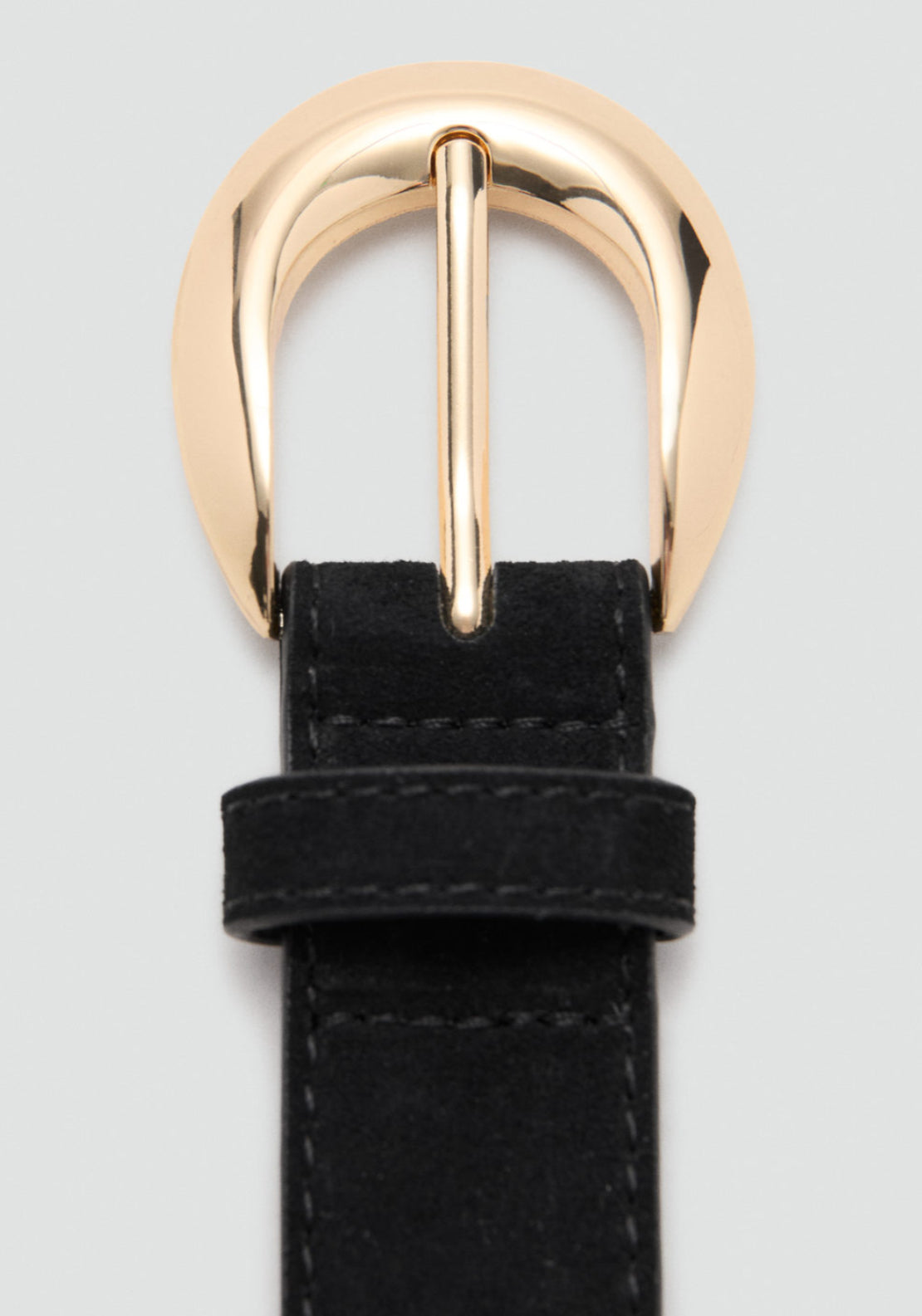 Oval Buckle Leather Belt - Black