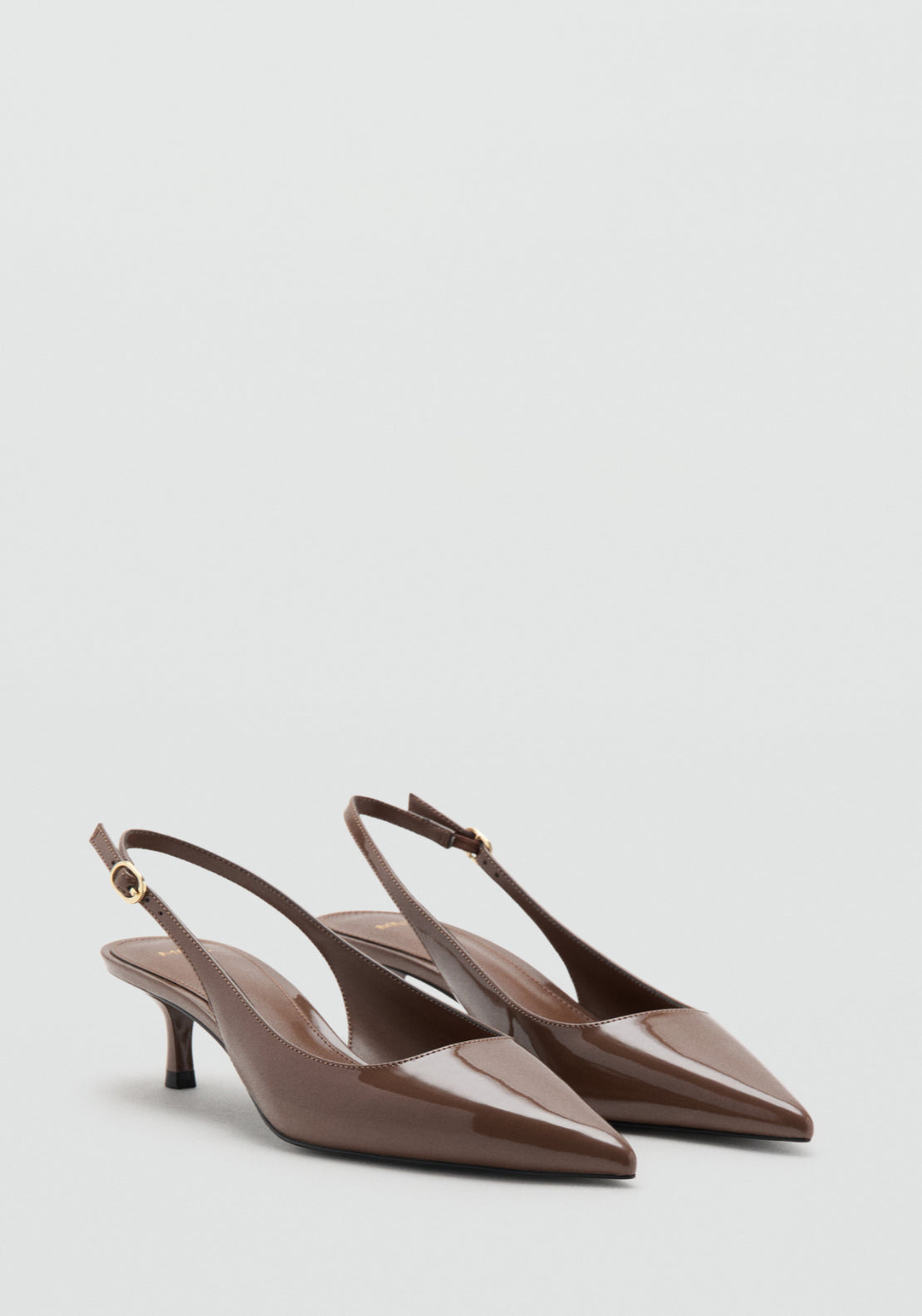 Kitten Heel Pointed Shoes - Brown