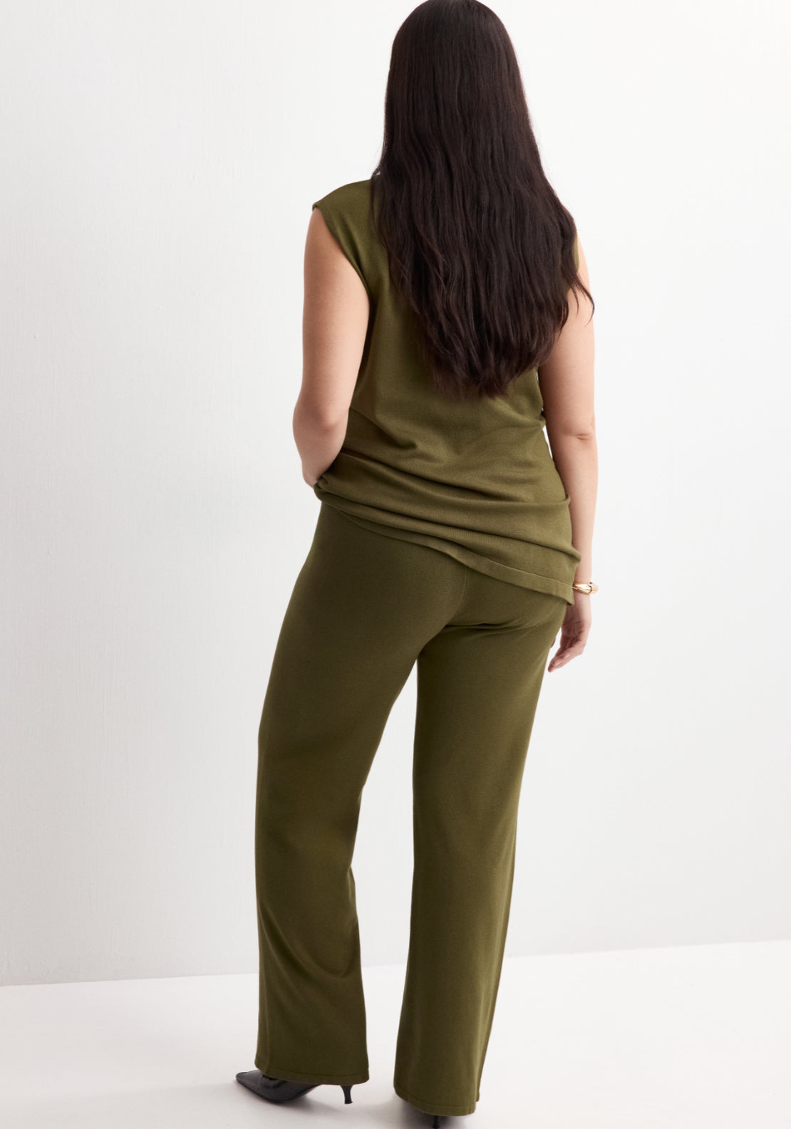 Fine Knit Straight Fit Trousers - Green
