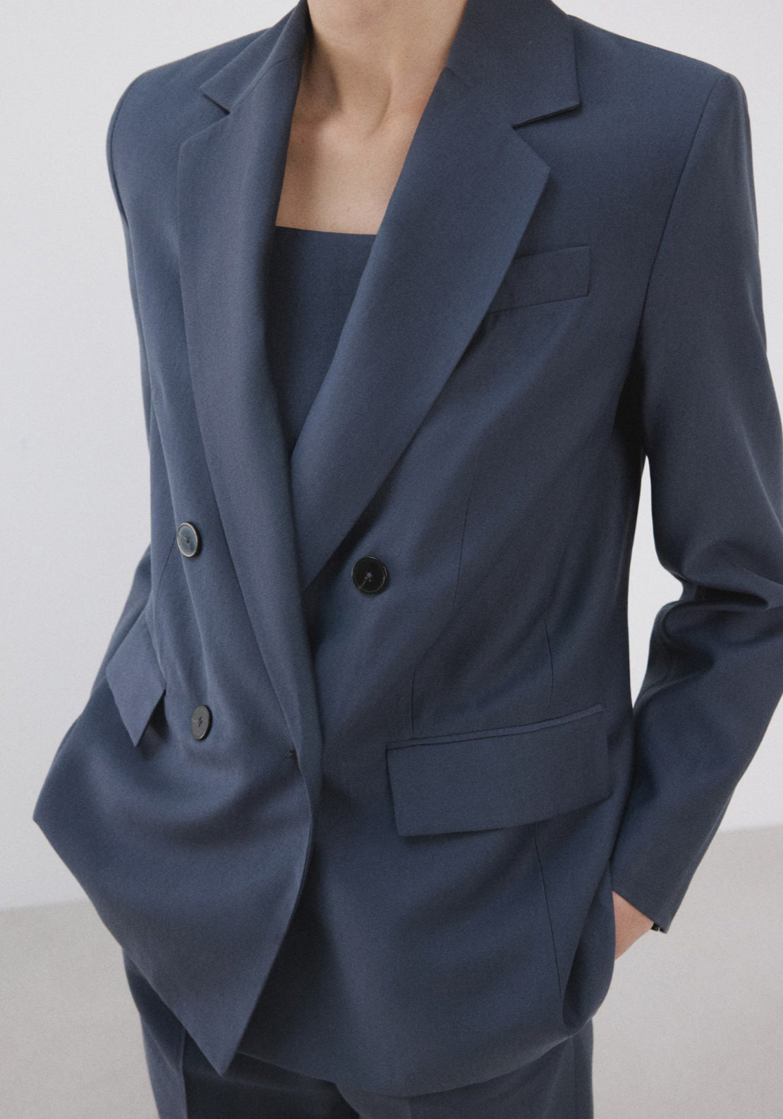 Mango Straight Fit Lyocell Suit Jacket - Blue 1 Shaws Department Stores
