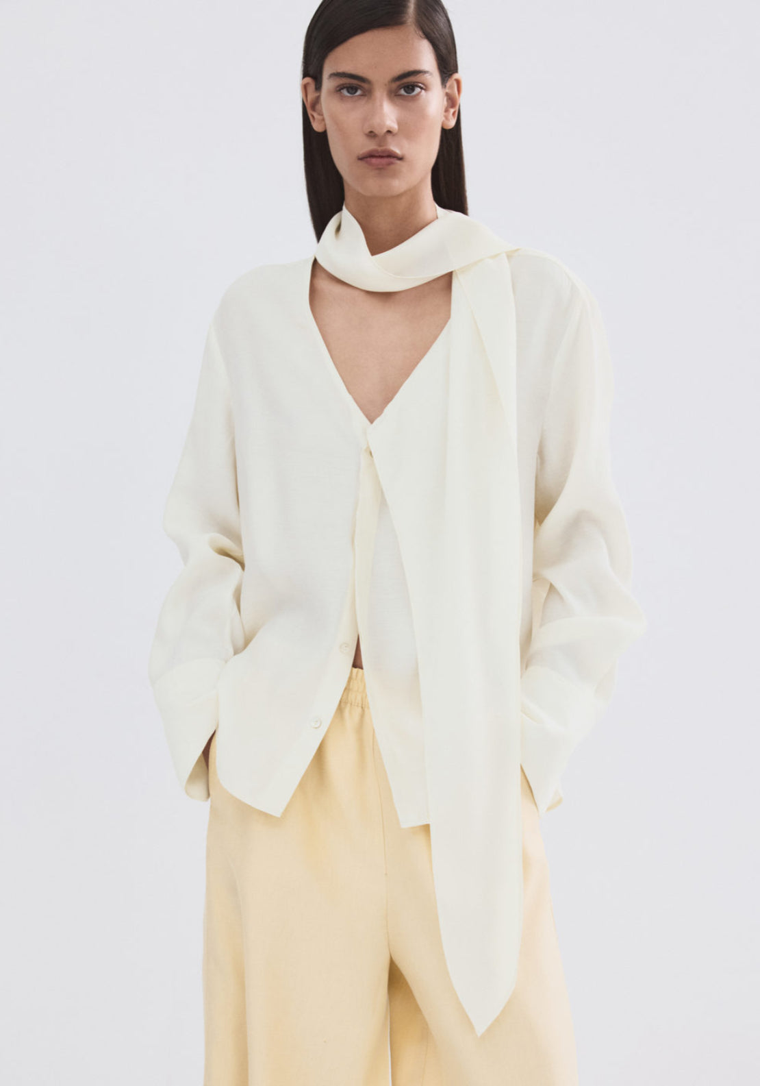 Scarf Collar Blouse - Cream