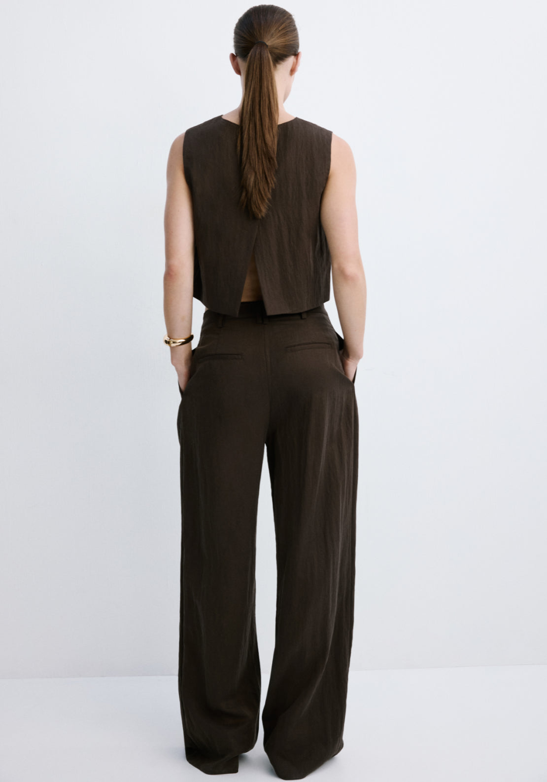 Mid Rise Lyocell Trousers - Brown