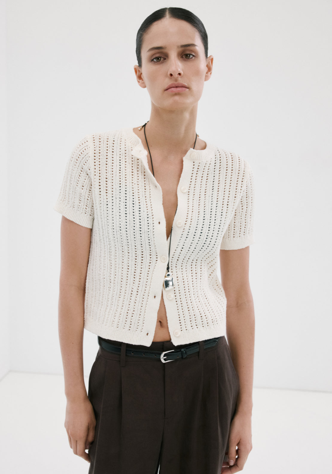 Openwork Knit Cardigan - Cream