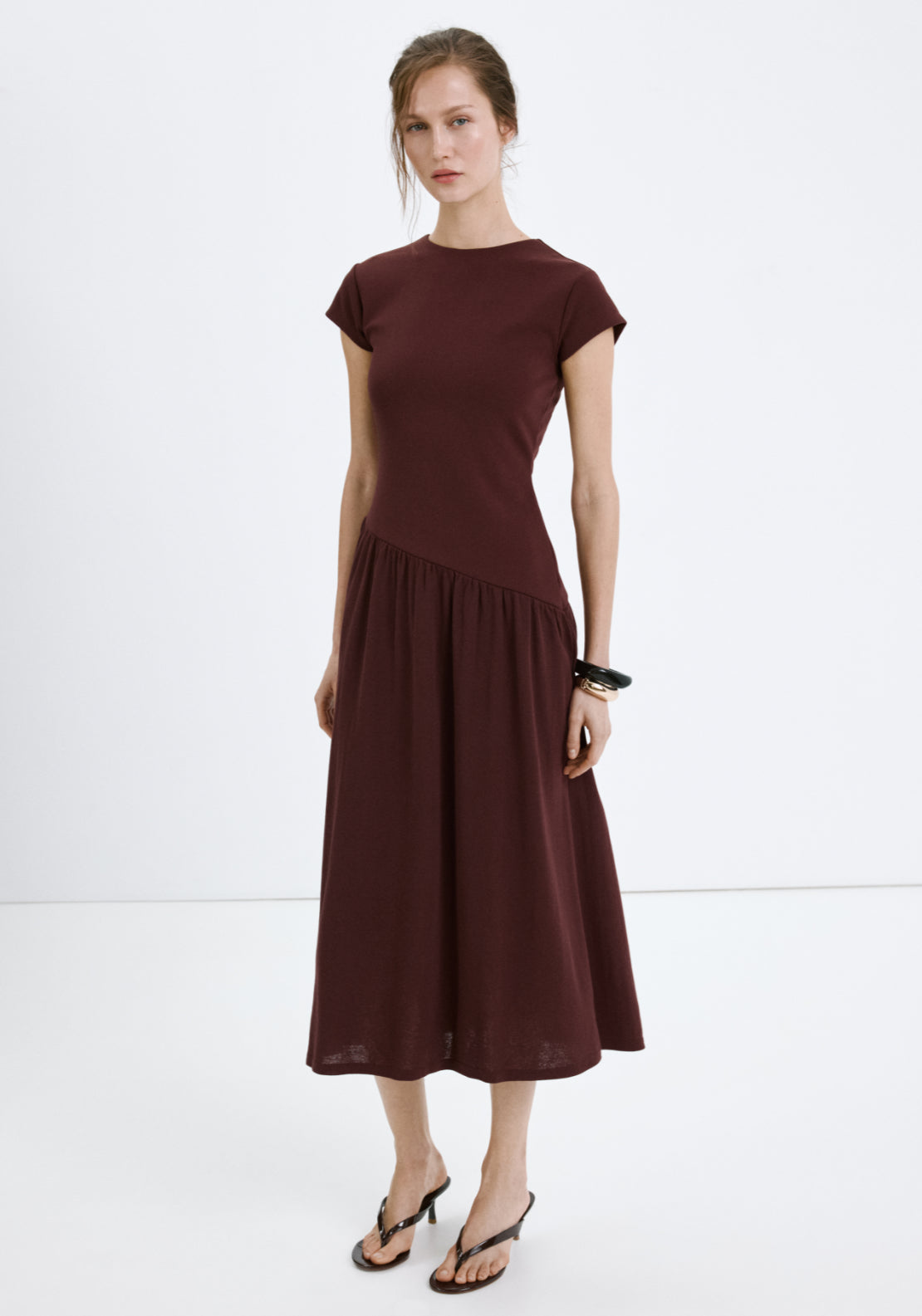 Asymmetrical Midi Dress - Burgundy Shaws Asymmetrical Midi Dress - Burgundy Shaws
