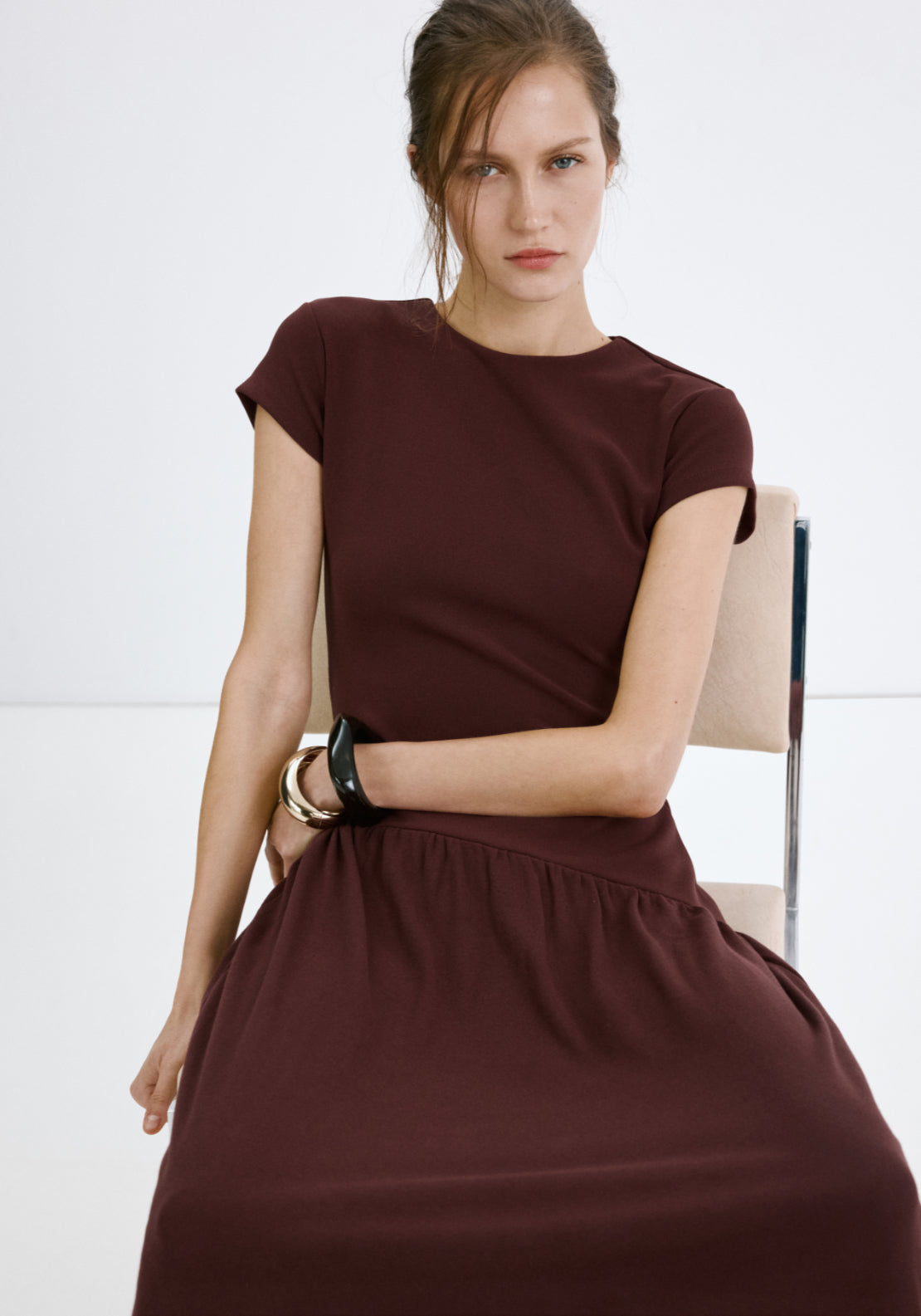 Asymmetrical Midi Dress - Burgundy