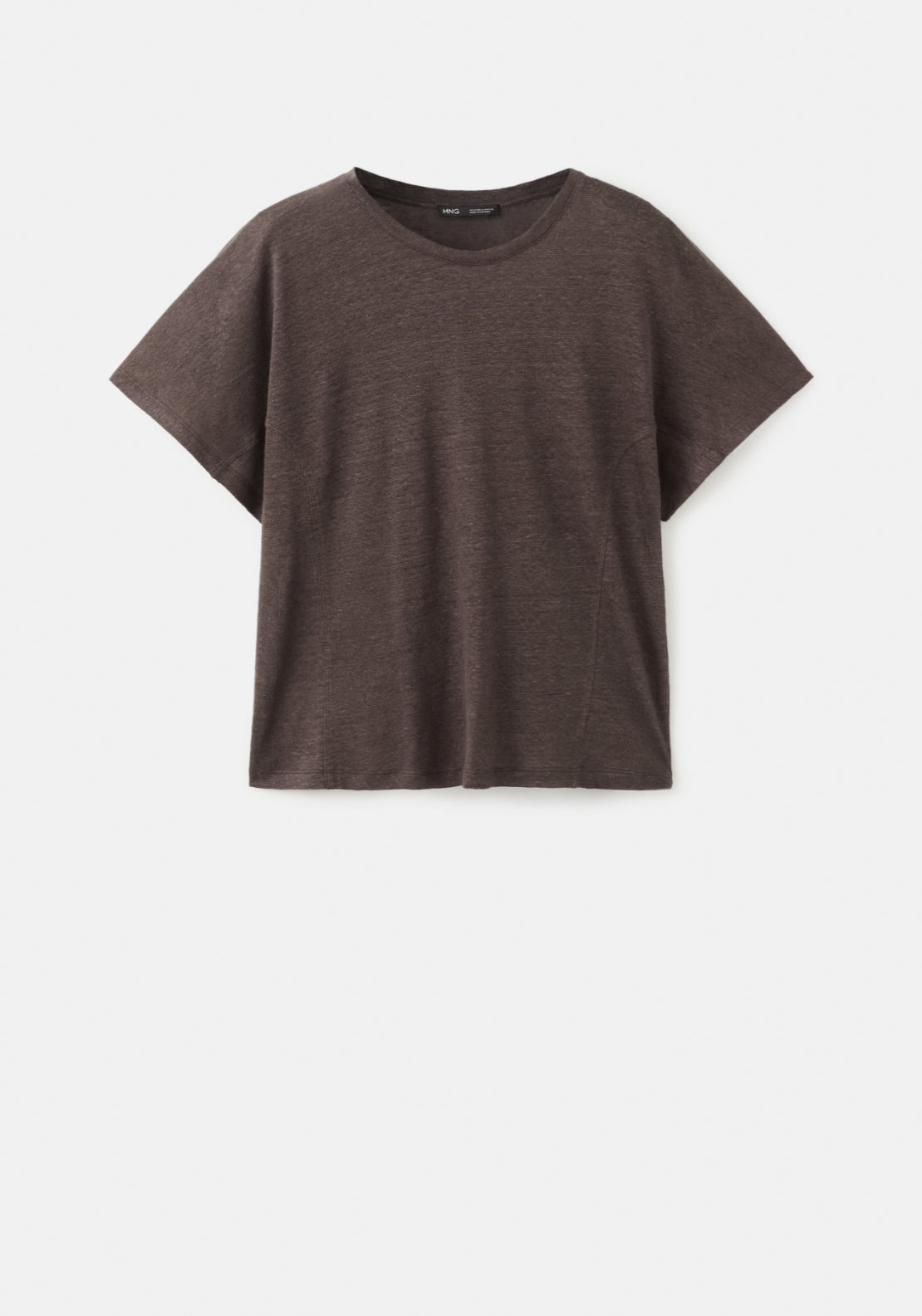 Mango Short Sleeved Linen T-Shirt - Brown 5 Shaws Department Stores