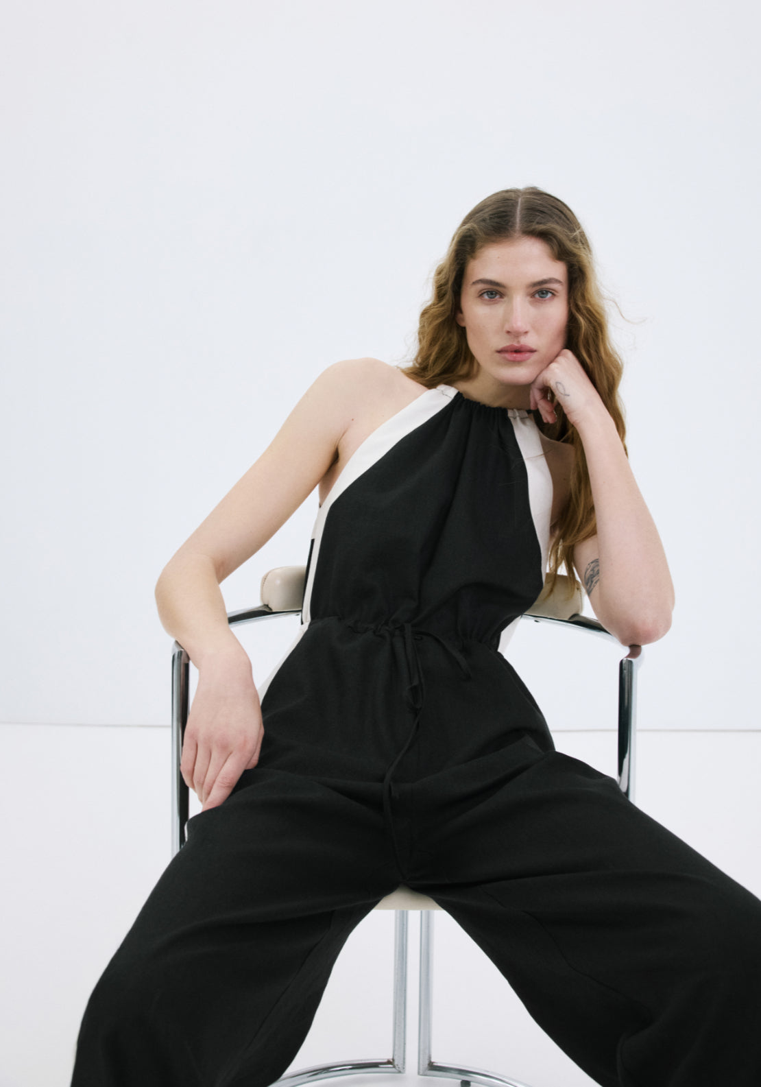 Linen Halter Jumpsuit - Black