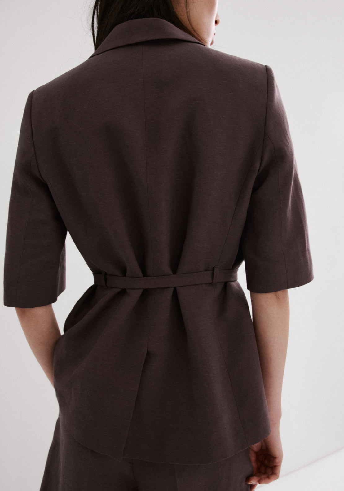 Mango Linen Suit Jacket With Belt - Purple 2 Shaws Department Stores
