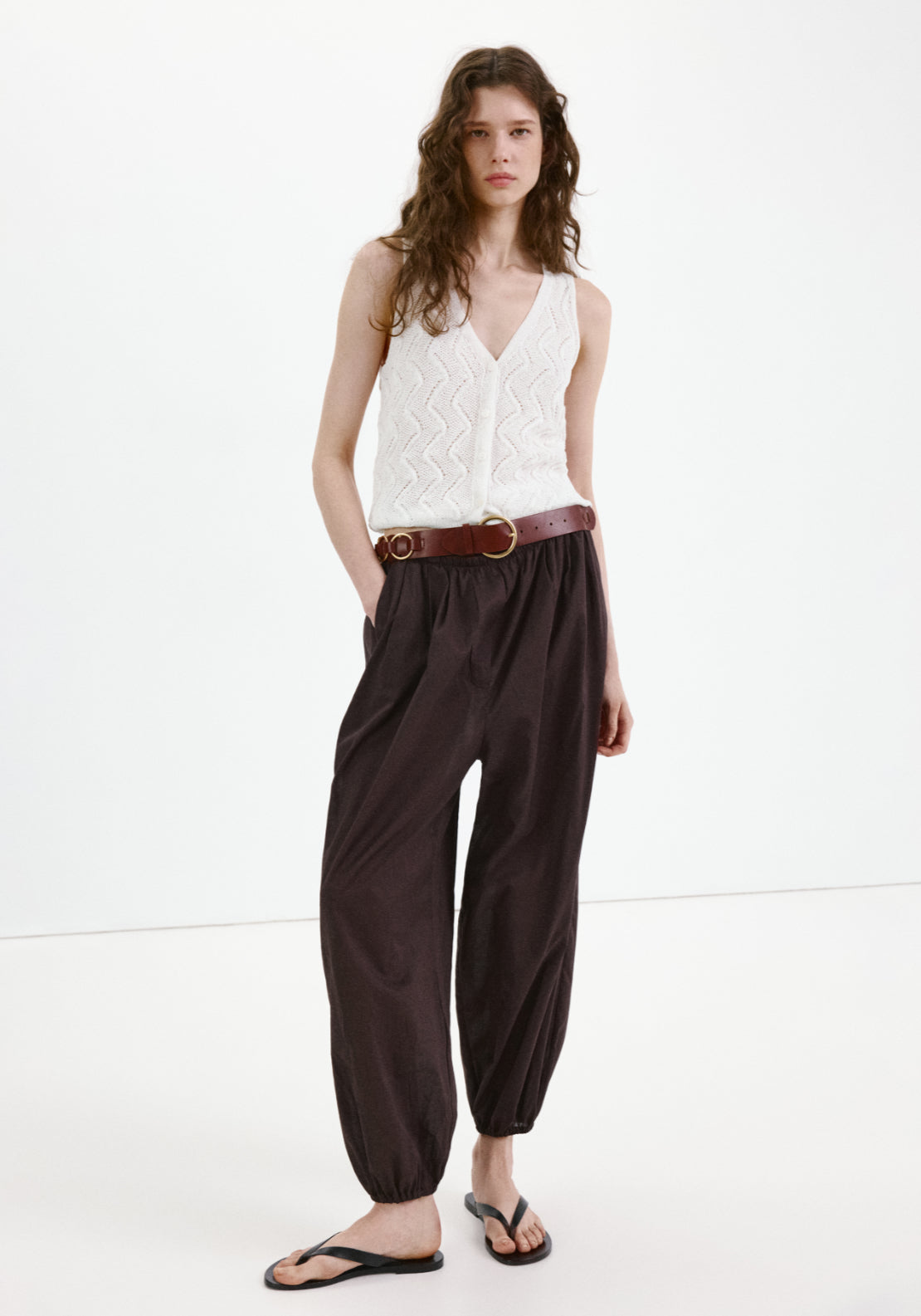 Openwork Knit V-Neck Gilet - White