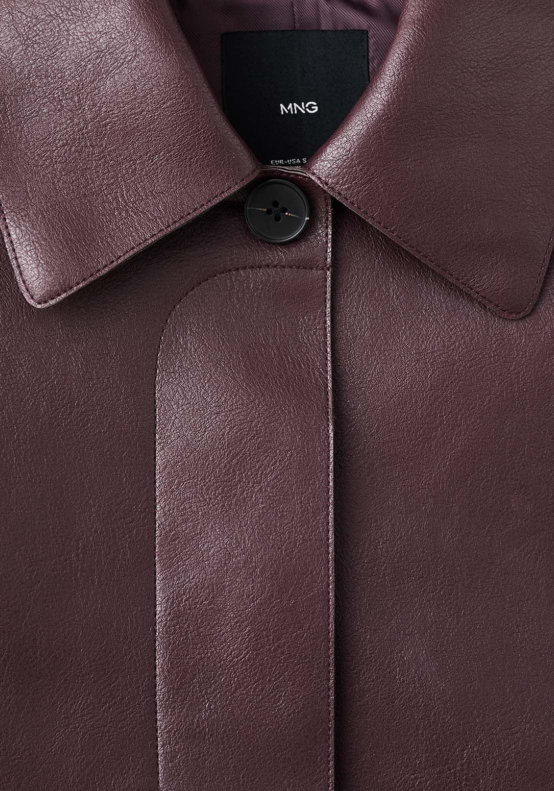 Faux Leather Jacket With Pockets - Burgundy