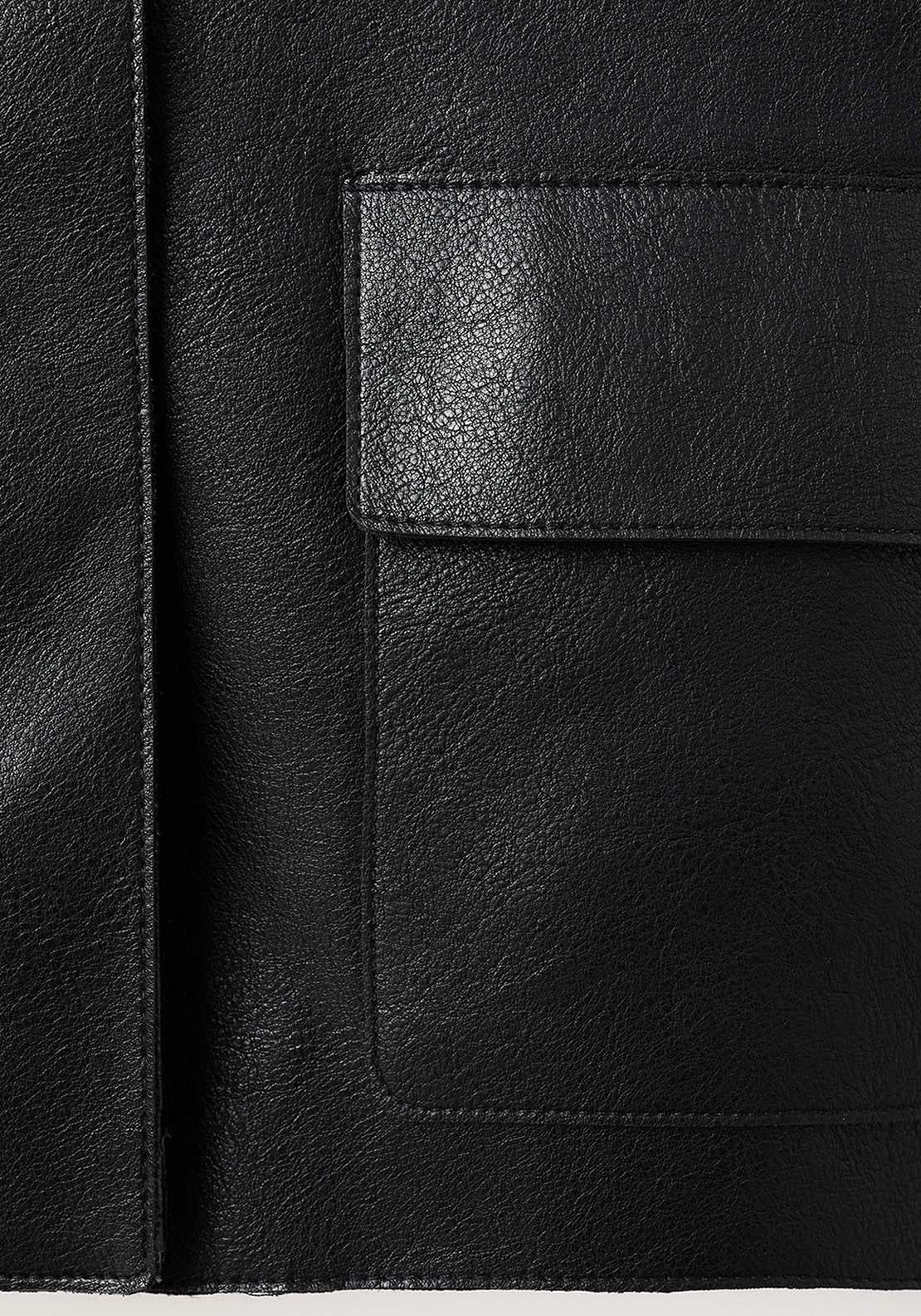 Faux Leather Jacket With Pockets - Black