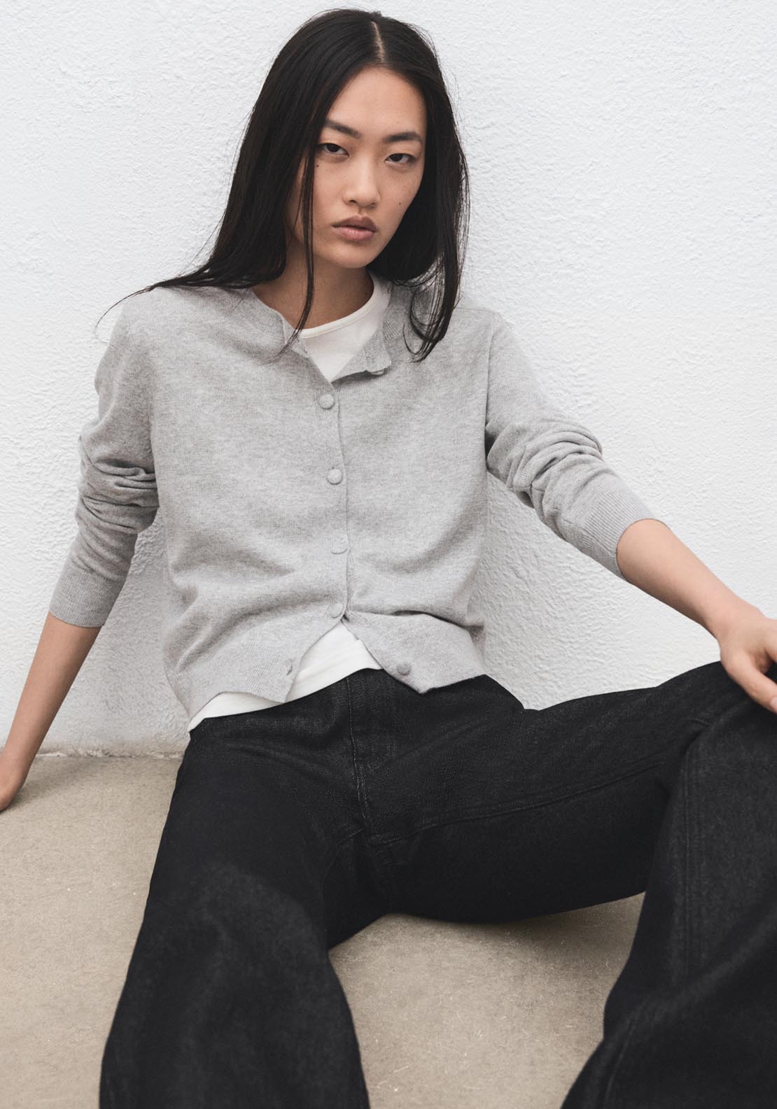 Knitted Button Cardigan - Light Grey