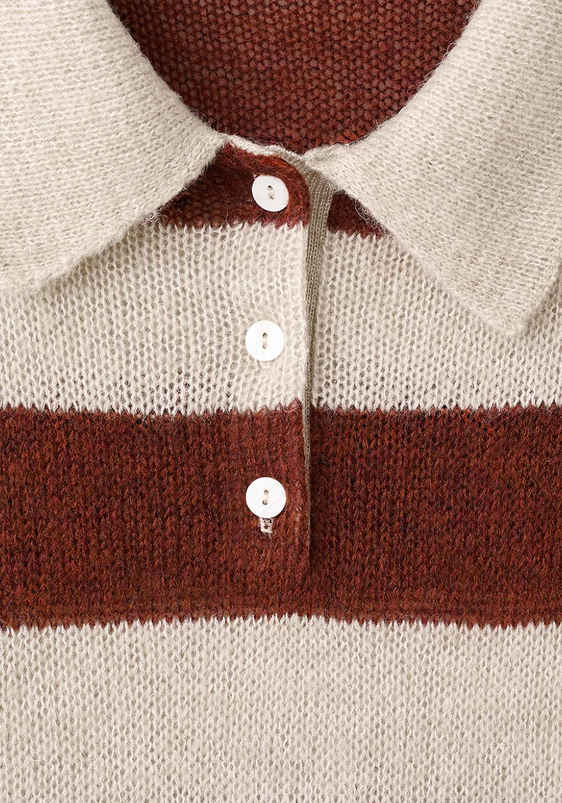 Striped Polo Neck Sweater - Brown