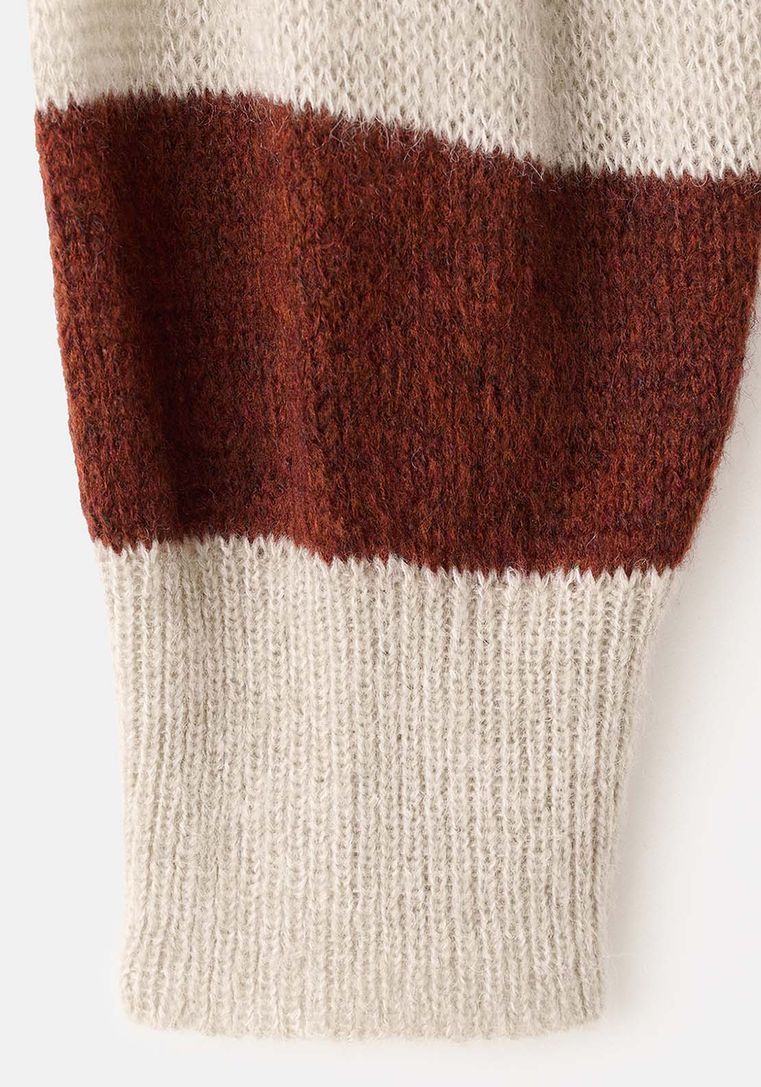 Striped Polo Neck Sweater - Brown