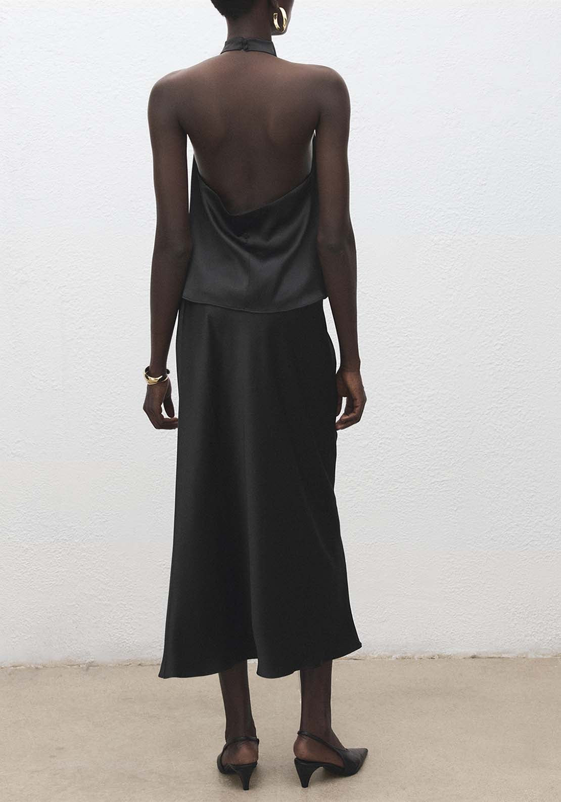 Satin Long Skirt - Black