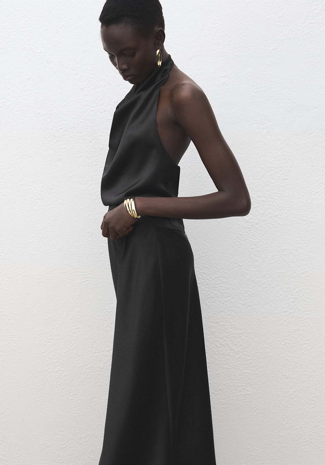 Satin Long Skirt - Black