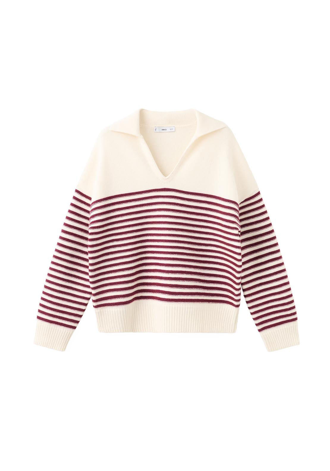 Striped Polo Neck Sweater - Cream