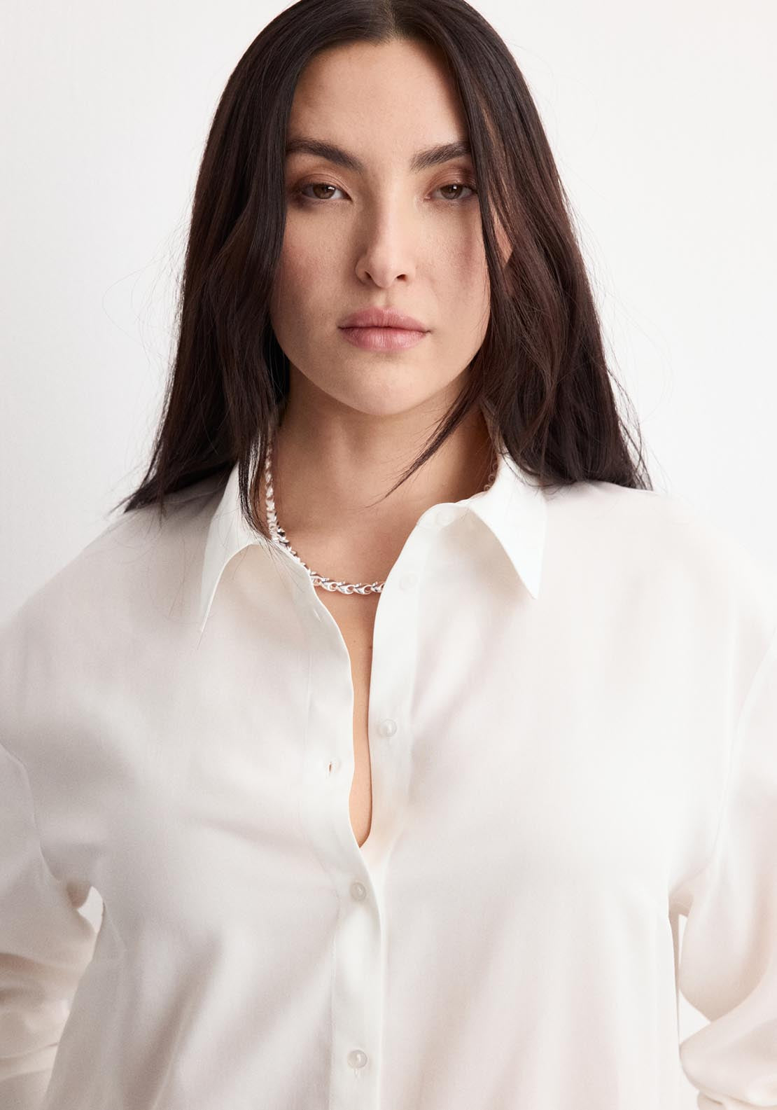 Mango Straight Lyocell Shirt - White 2 Shaws Department Stores
