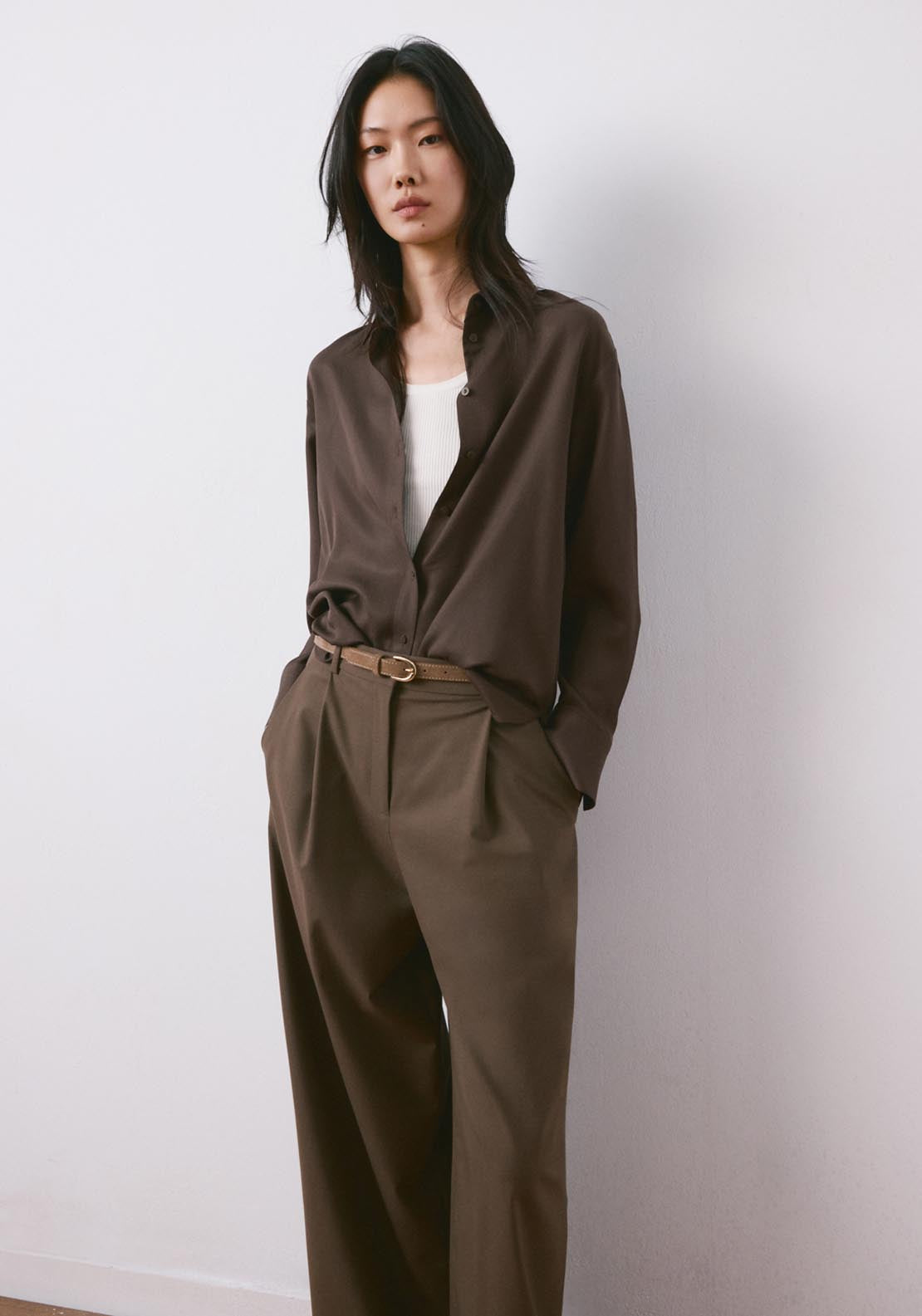 Straight Lyocell Shirt - Brown