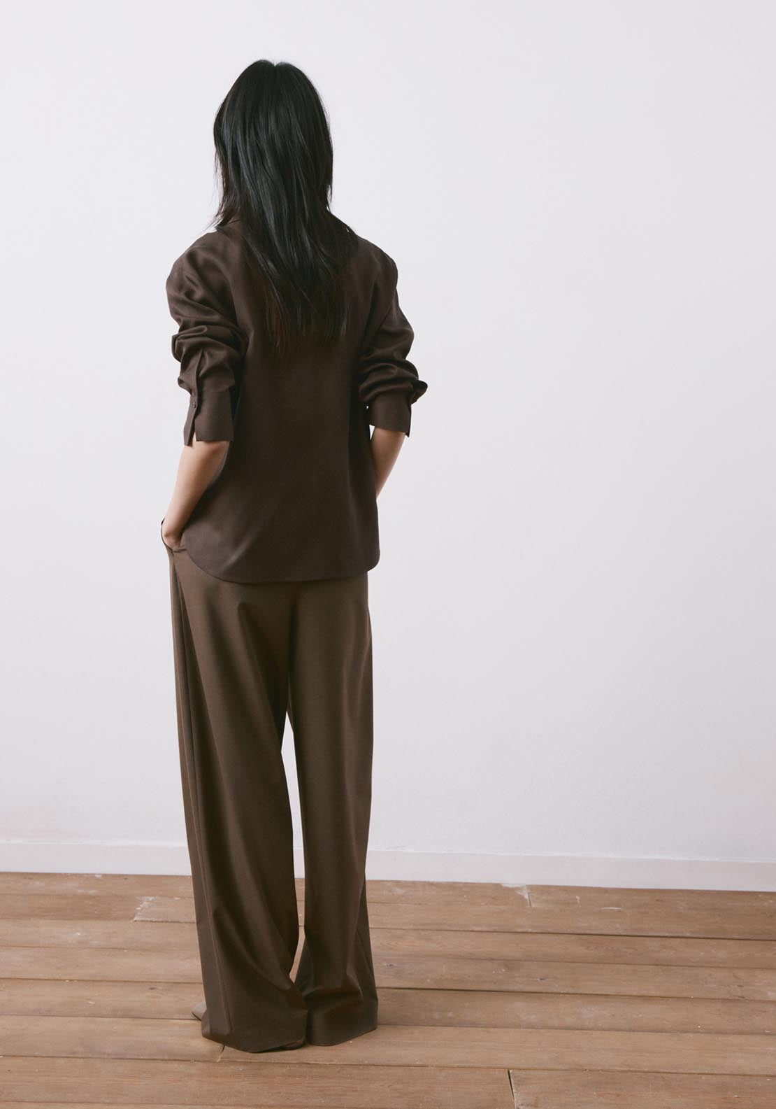 Straight Lyocell Shirt - Brown