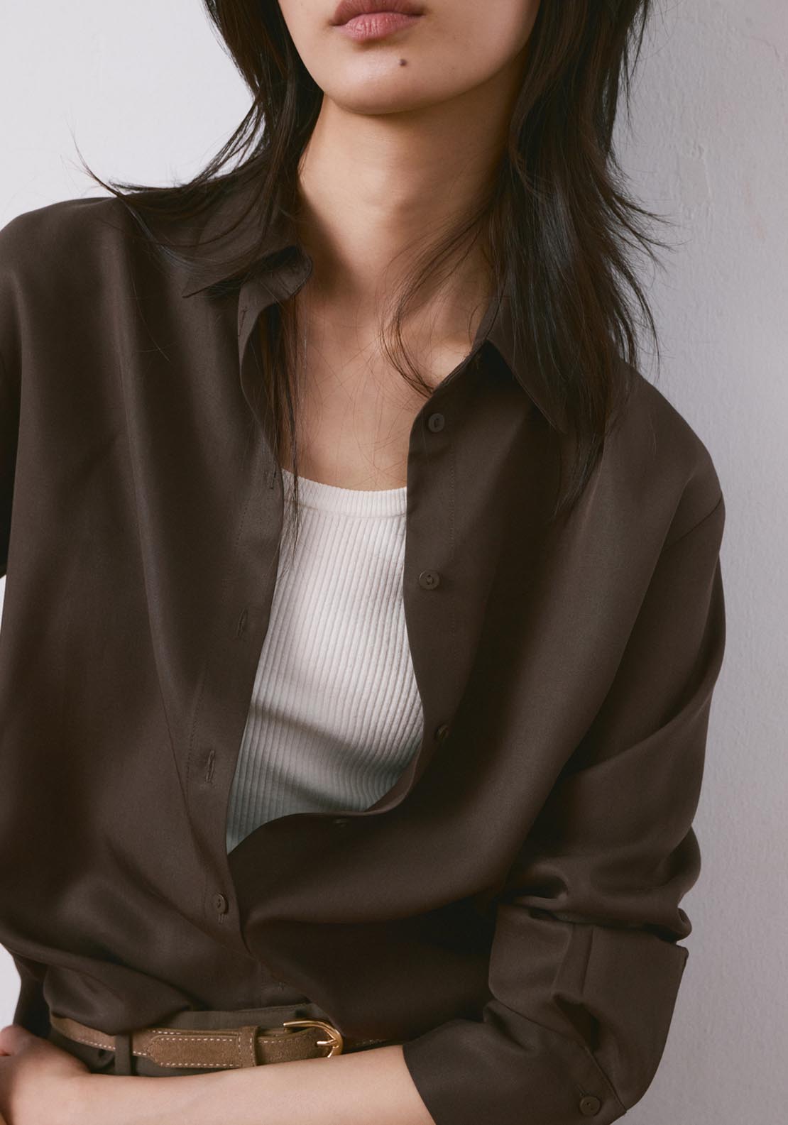 Straight Lyocell Shirt - Brown
