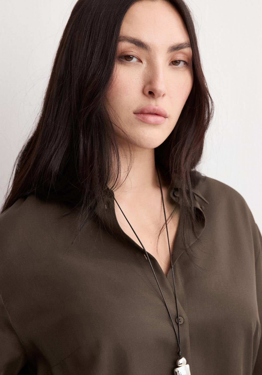 Straight Lyocell Shirt - Brown