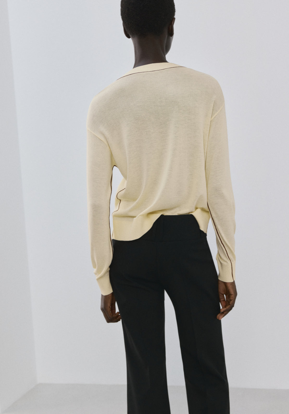 V-Neck Sweater With Contrast Trim - Light Yellow