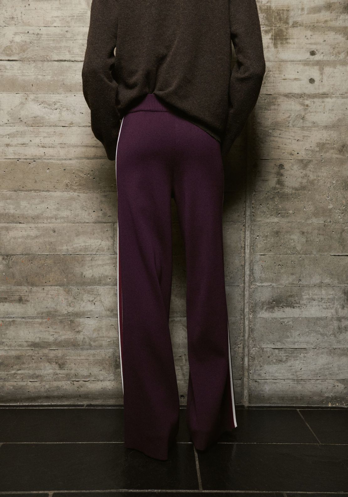 Mango Knitted Trousers With Contrasting Stripes - Burgundy 2 Shaws Department Stores