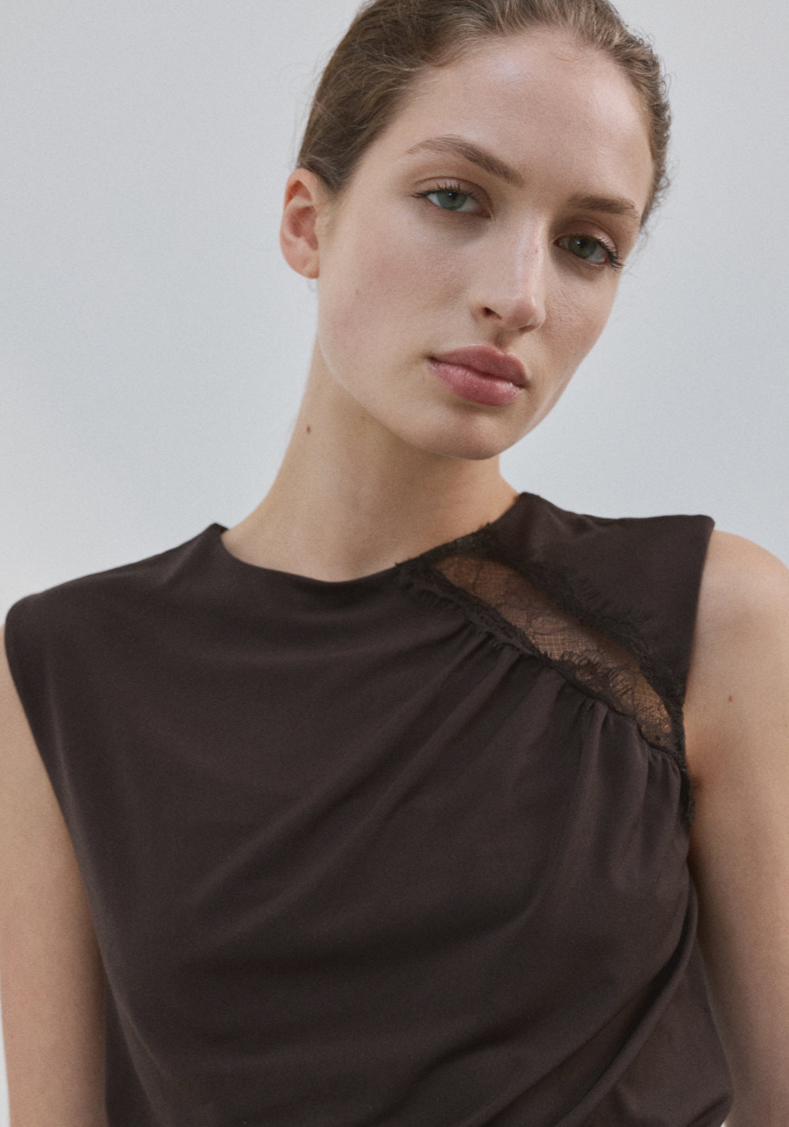 Ruched Fitted Top - Brown