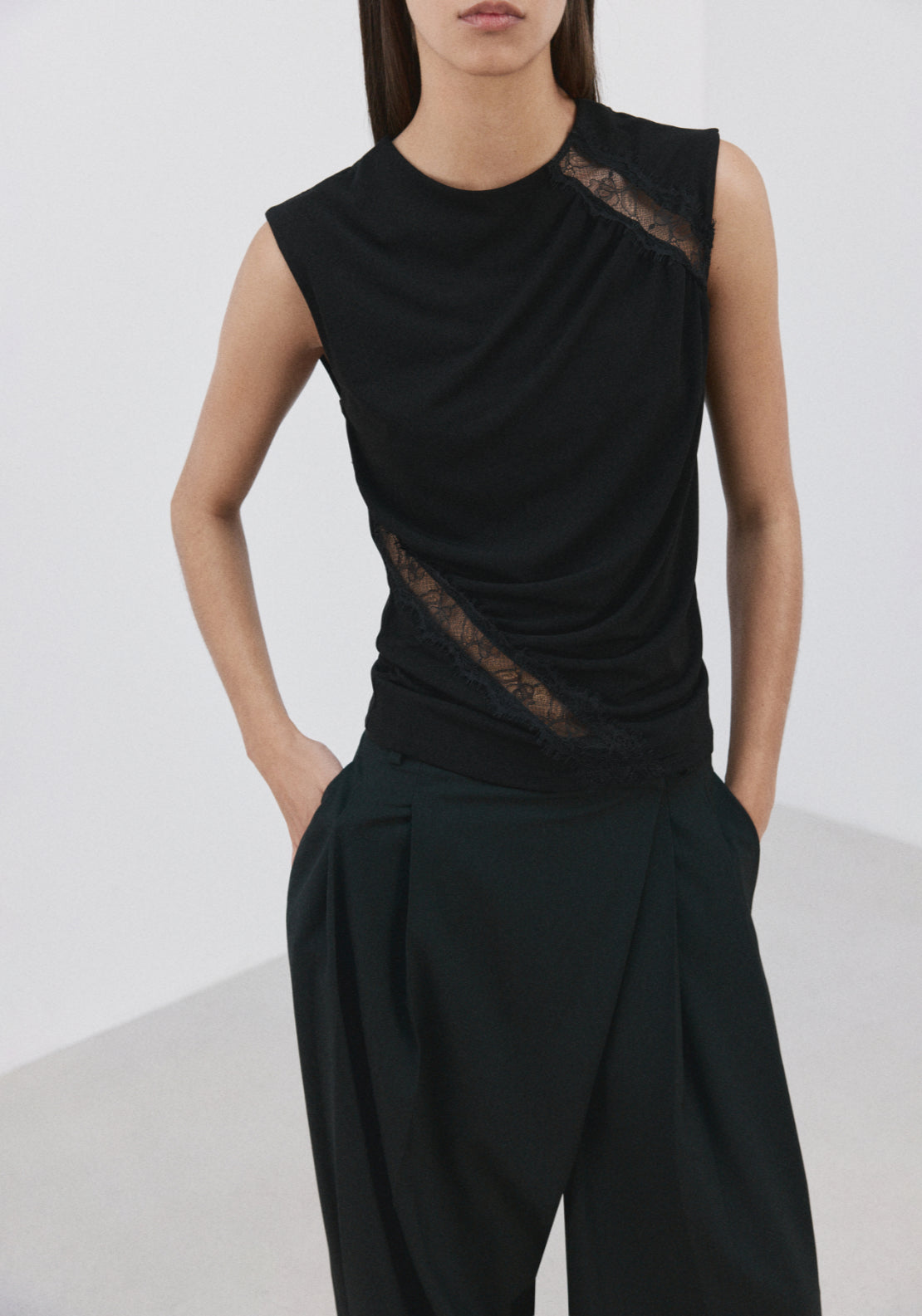 Ruched Fitted Top - Black