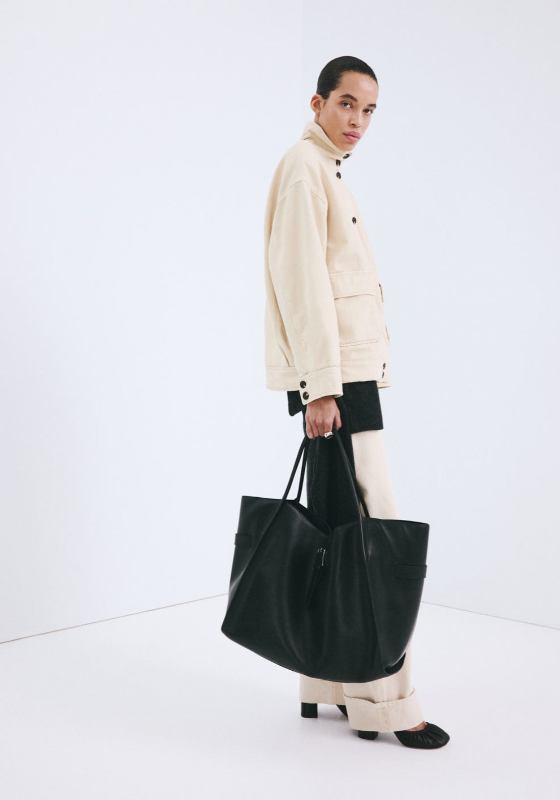 Denim Parka With Stand-Up Collar - Yellow