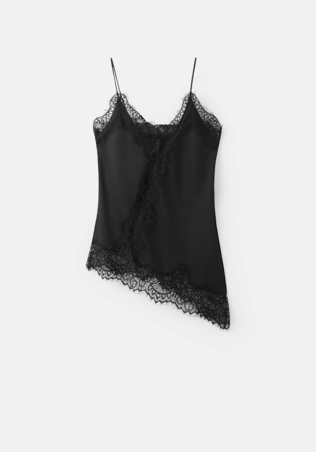 Asymmetric Lace Camisole Top - Black
