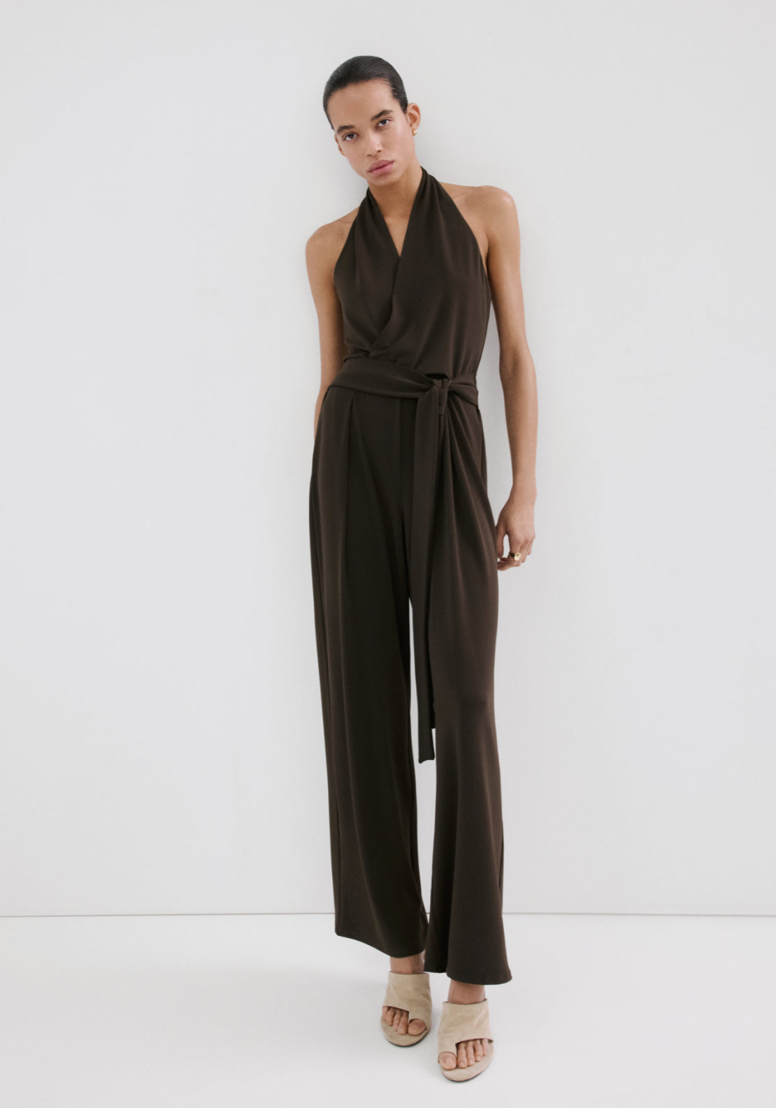 Bow Wrap Jumpsuit - Brown
