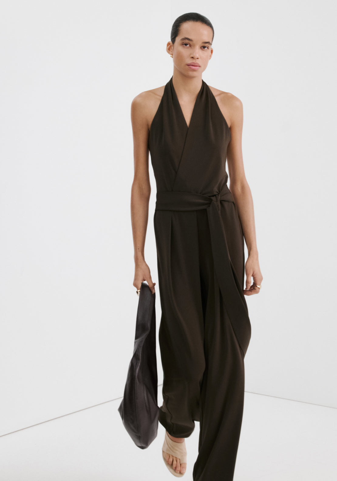 Bow Wrap Jumpsuit - Brown