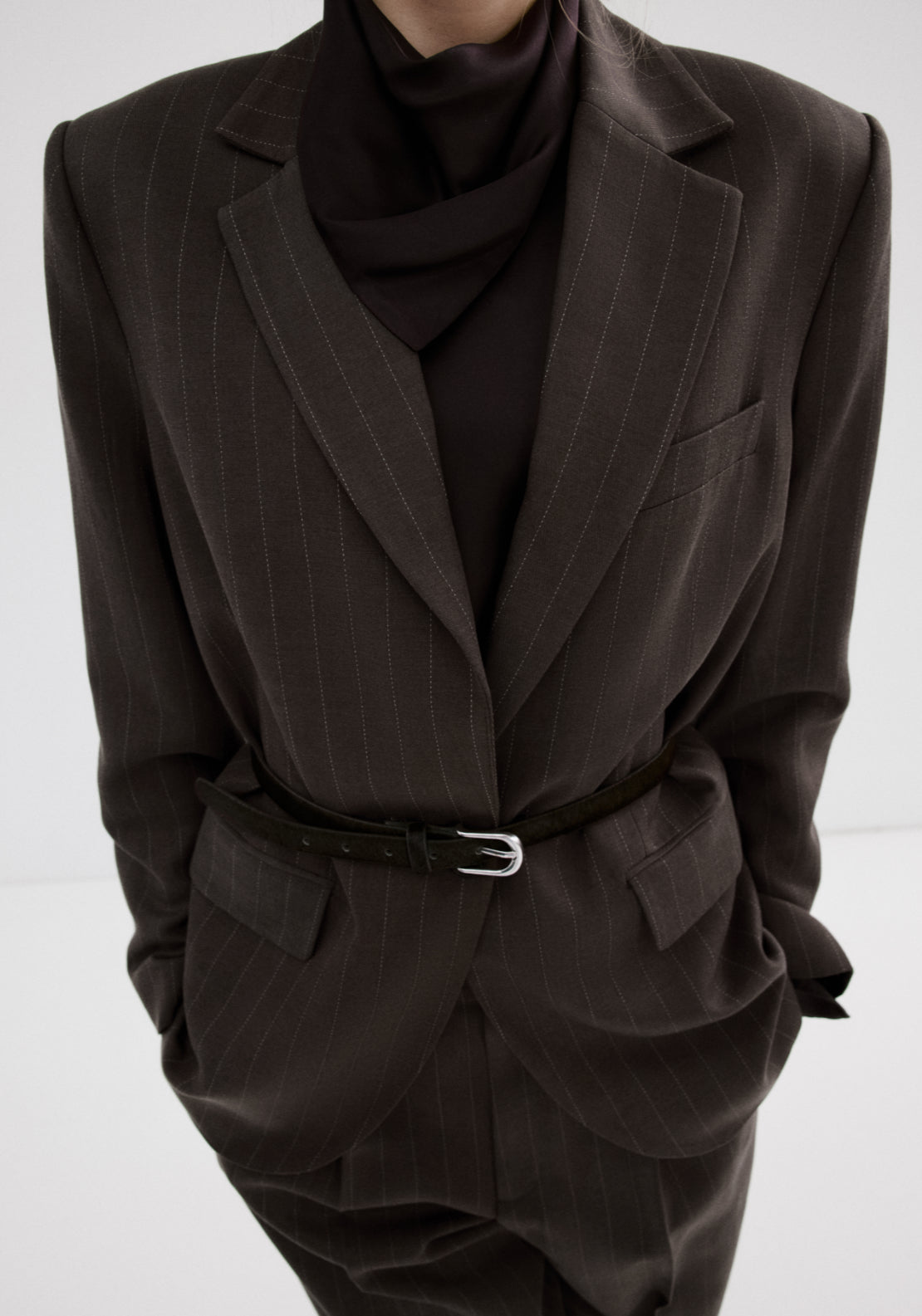 Pinstripe Suit Blazer - Brown