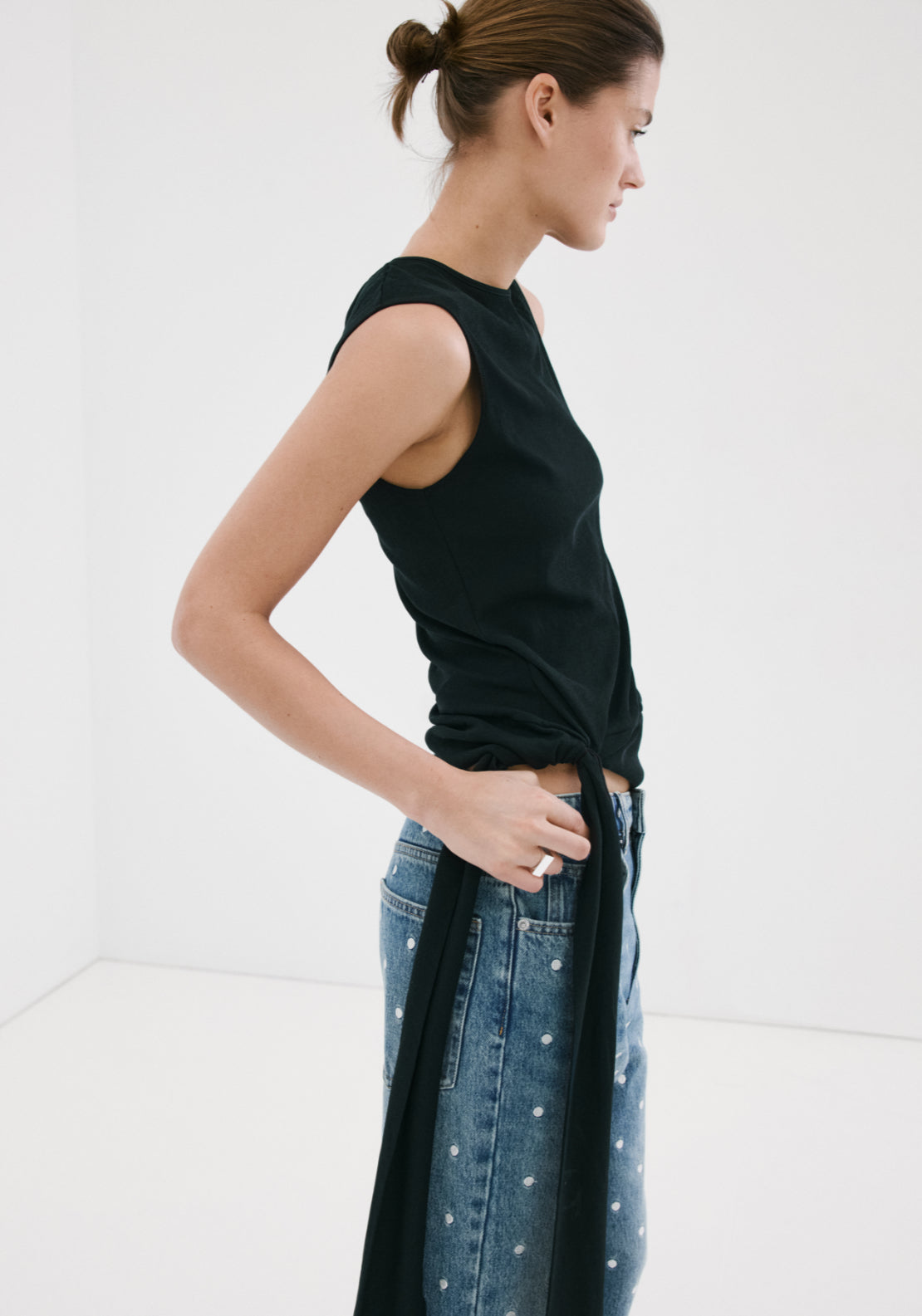 Polka Dot Straight Leg Jeans - Denim Blue