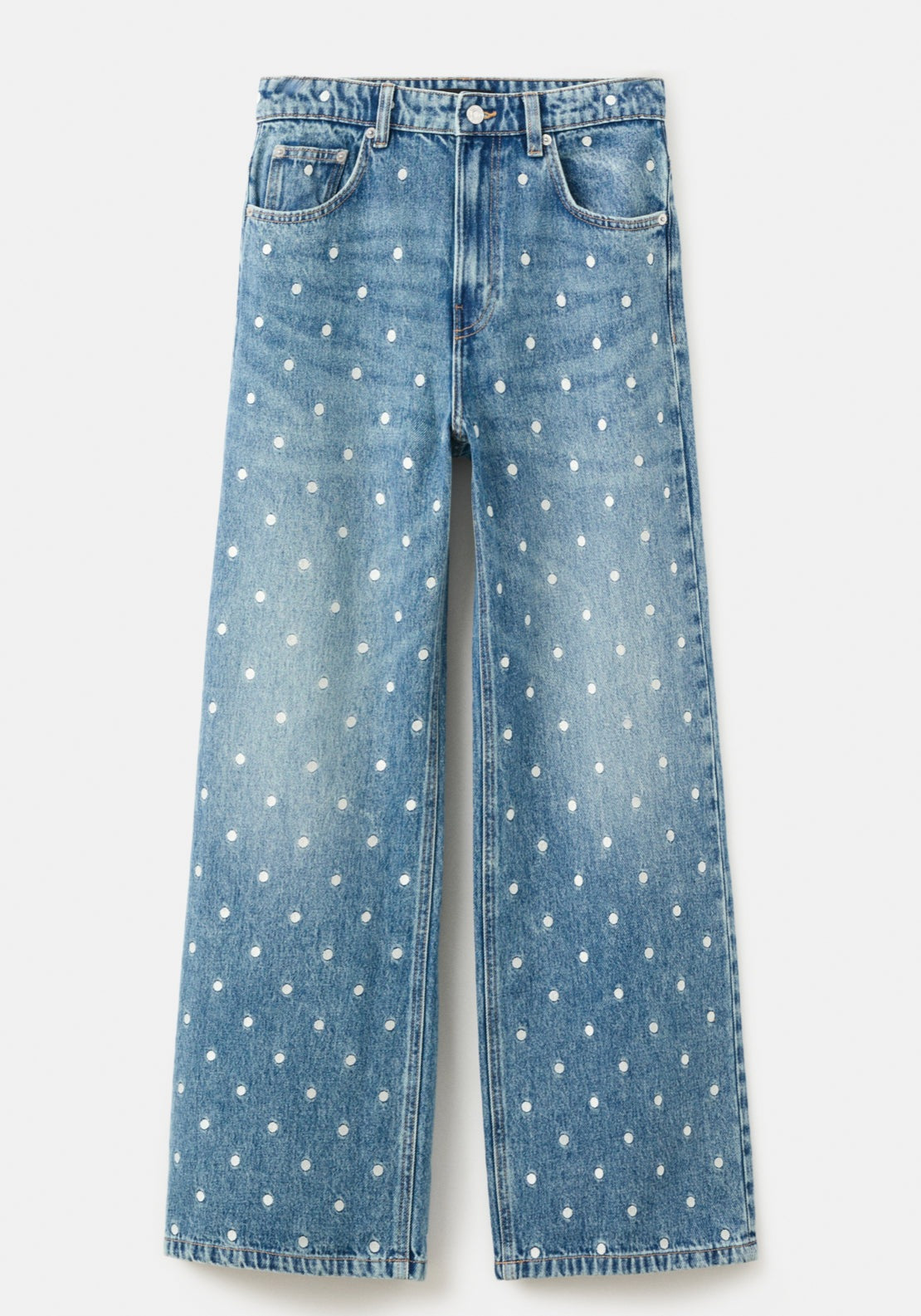 Polka Dot Straight Leg Jeans - Denim Blue