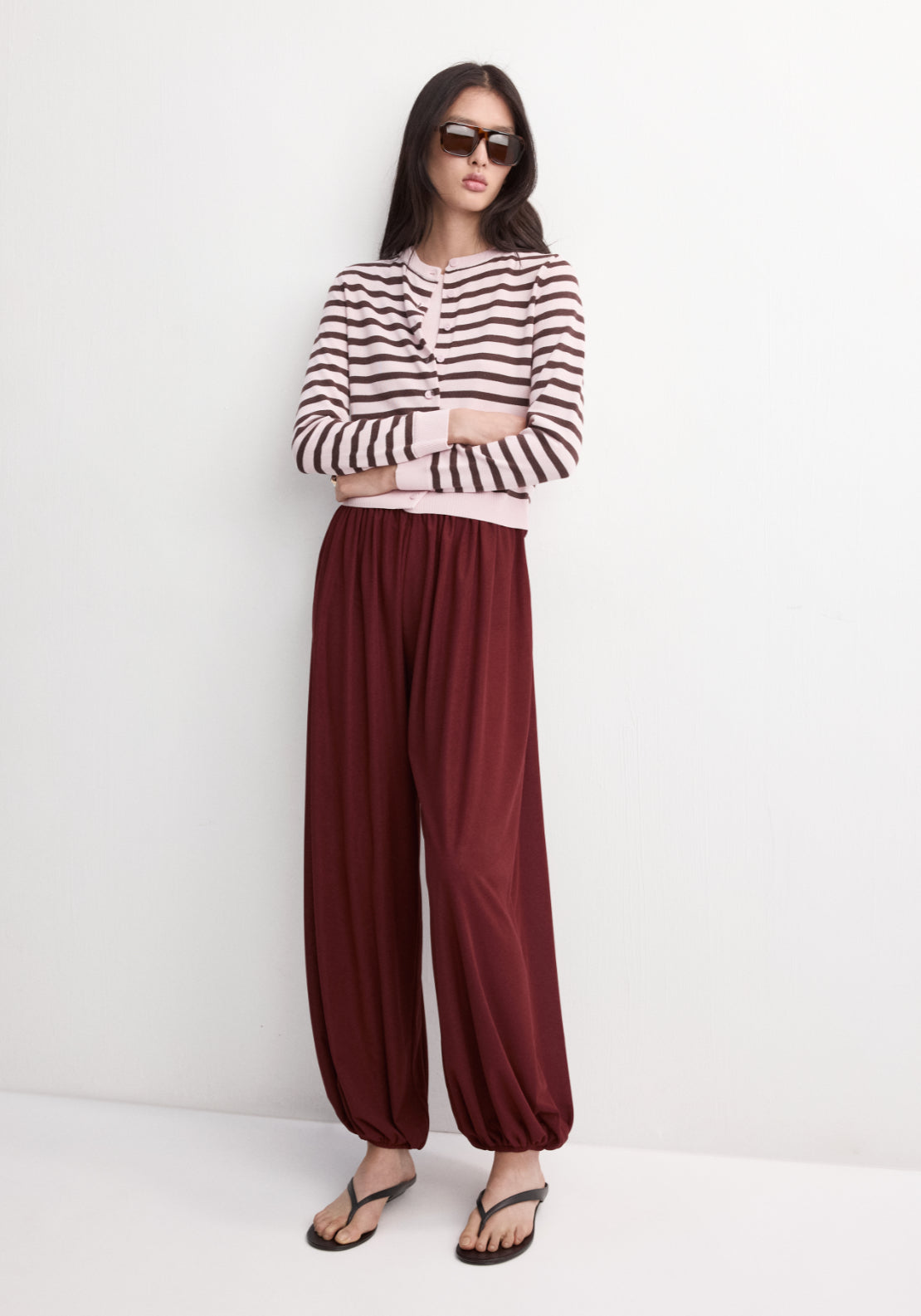 Stripped Knit Cardigan - Pink