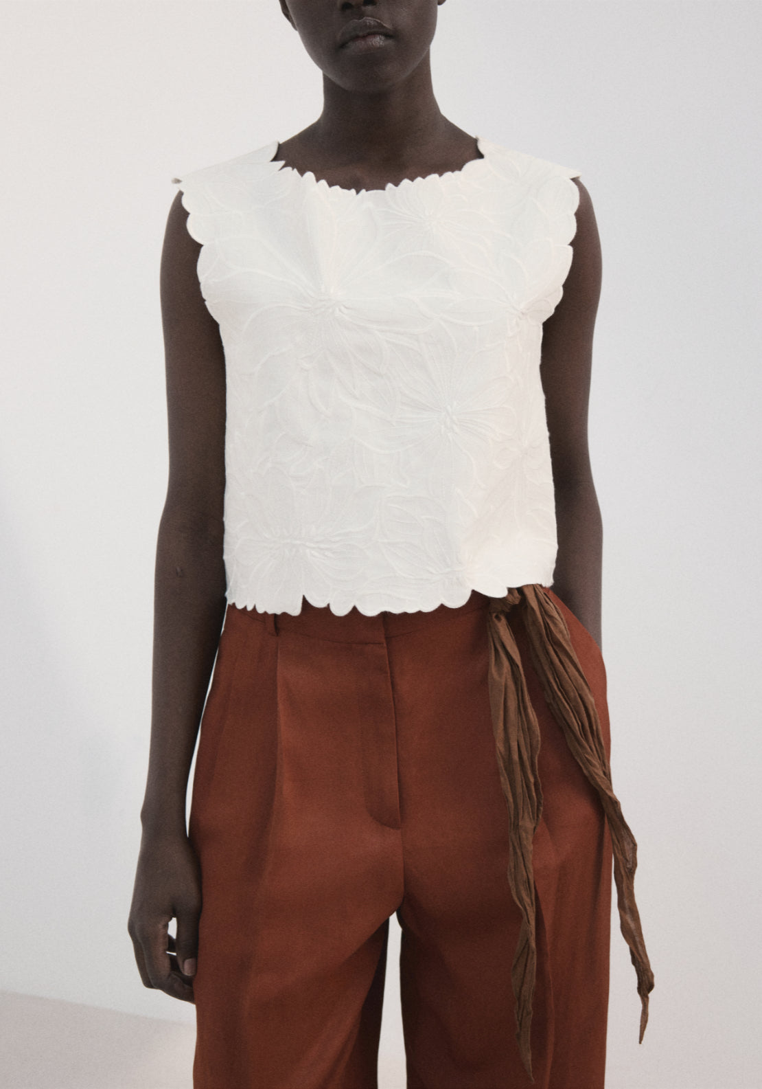Embroidered Flower Top - White