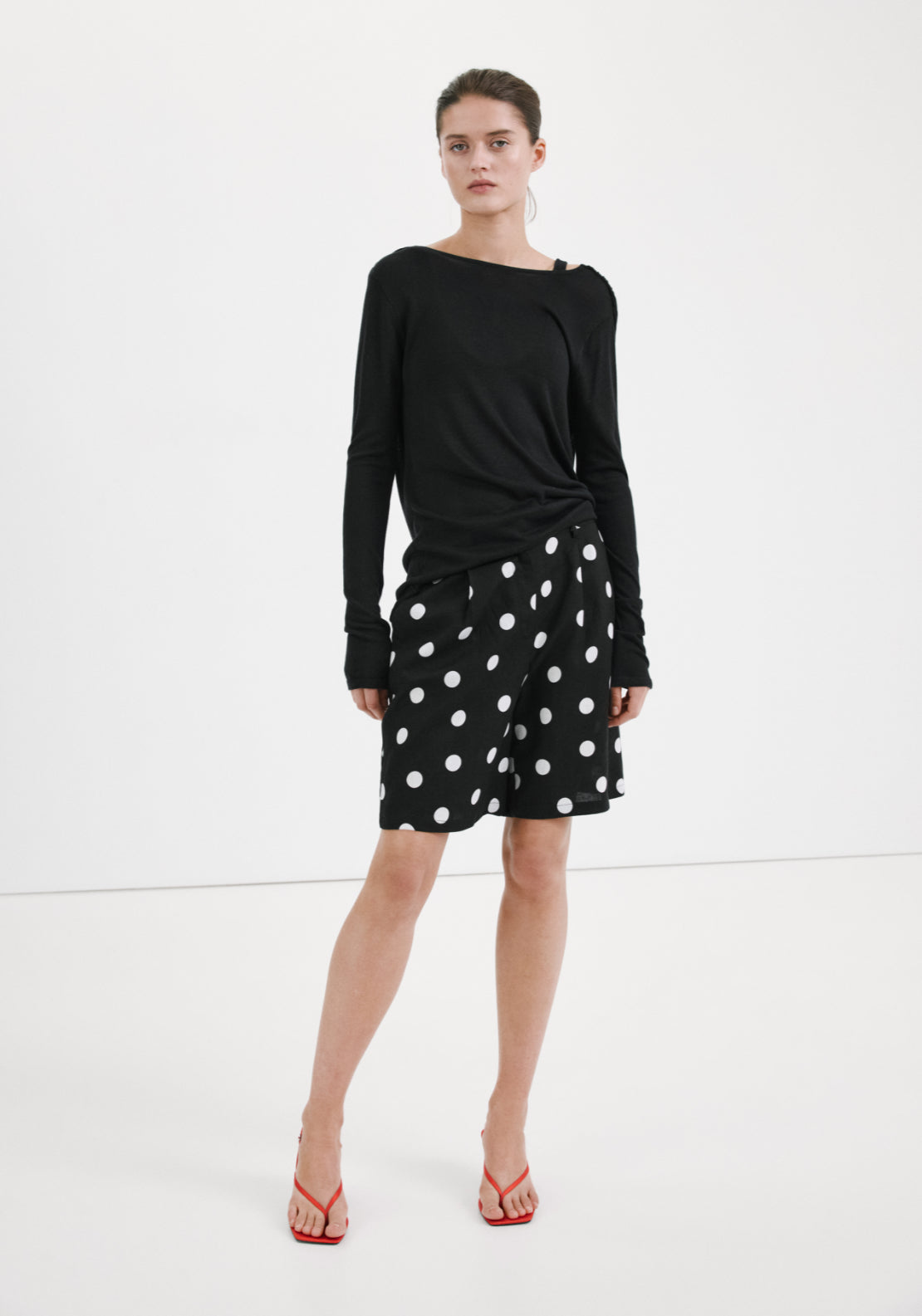 Lyocell Polka Dot Shorts - Black